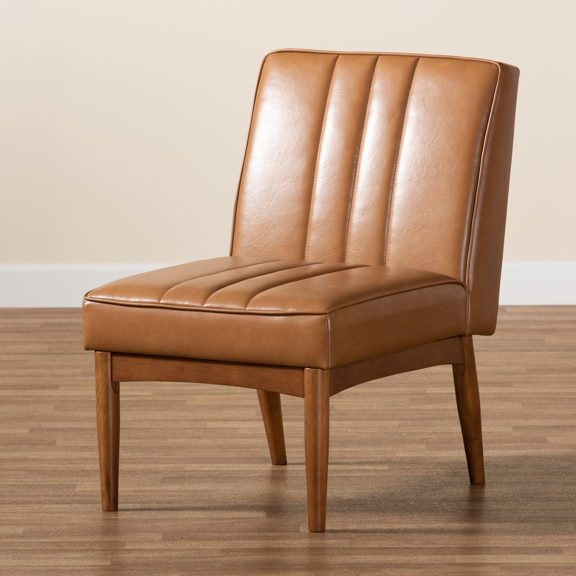 Baxton Studio Daymond Mid-Century Modern Tan Faux Leather Upholstered and Walnut Brown Finished Wood Dining Chair
