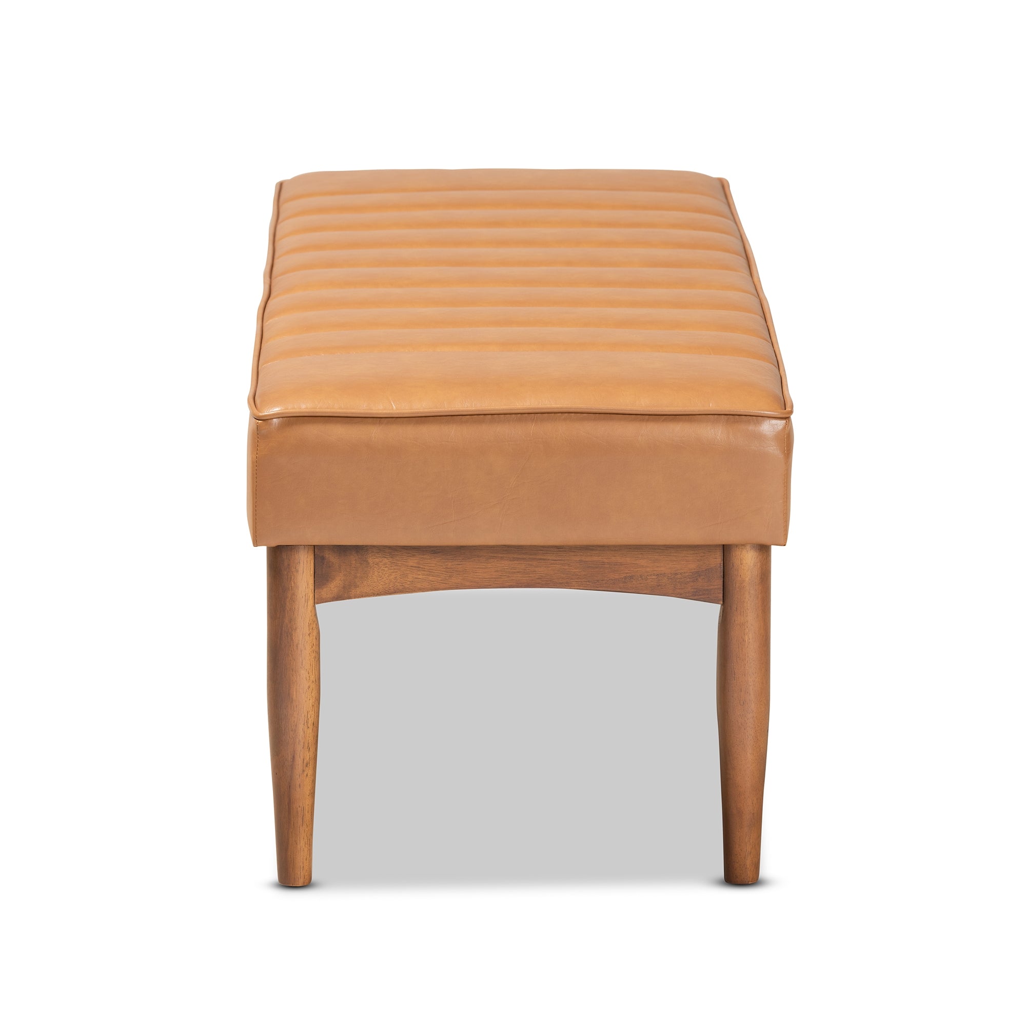 Baxton Studio Daymond Mid-Century Modern Tan Faux Leather Upholstered and Walnut Brown Finished Wood Dining Bench