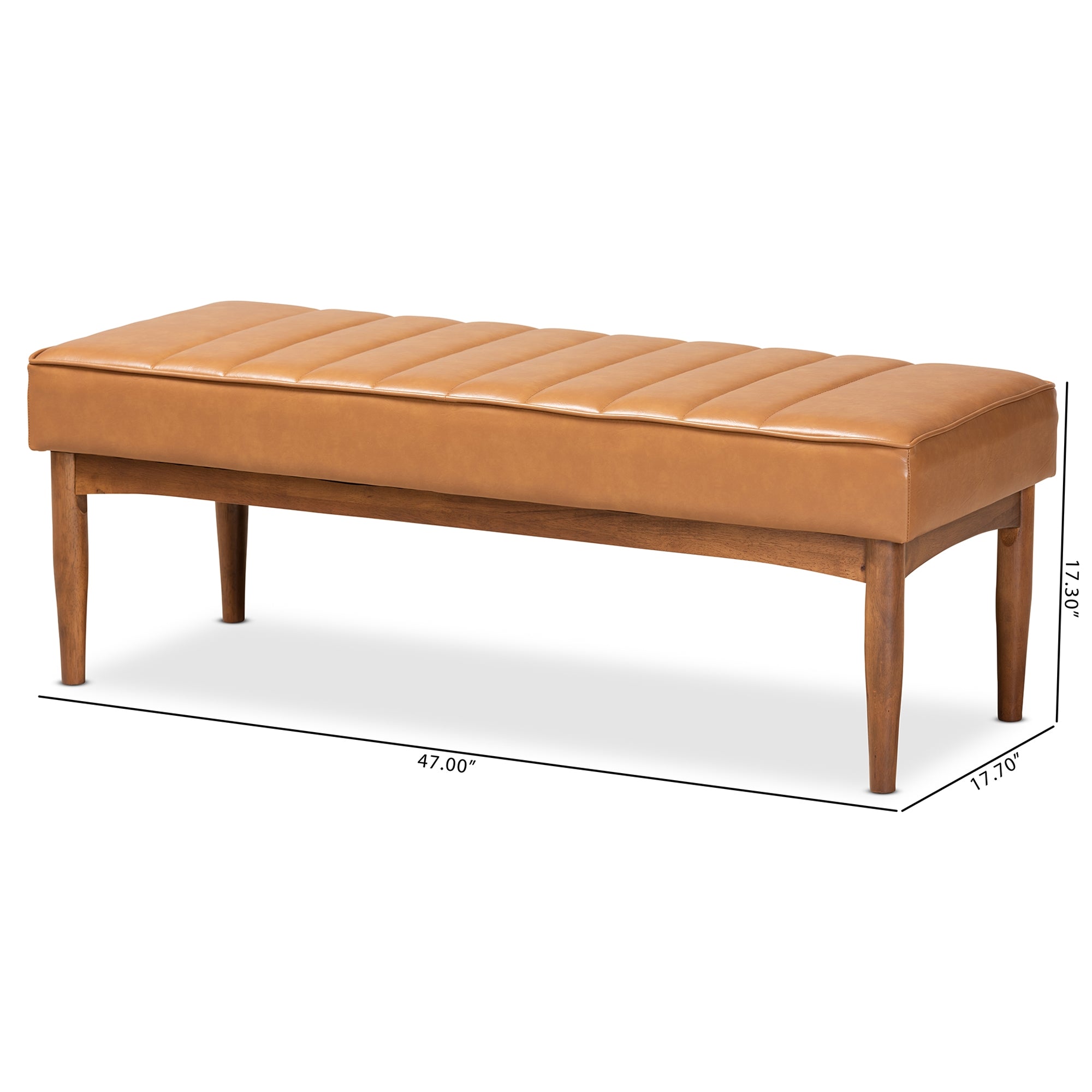 Baxton Studio Daymond Mid-Century Modern Tan Faux Leather Upholstered and Walnut Brown Finished Wood Dining Bench