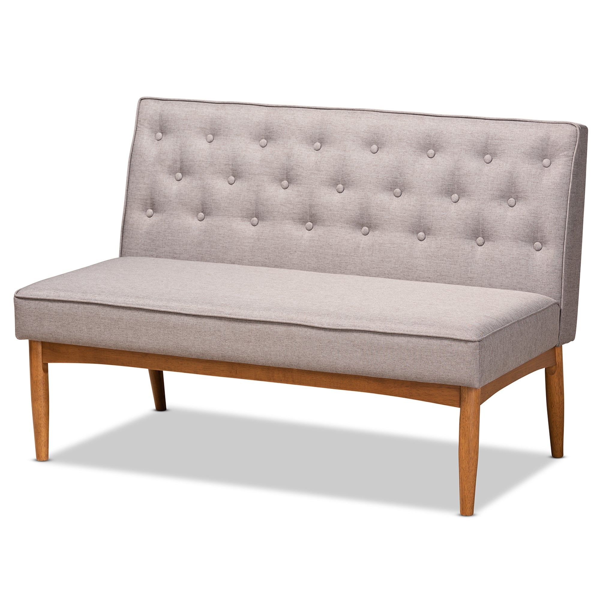 Baxton Studio Riordan Mid-Century Modern Grey Fabric Upholstered and Walnut Brown Finished Wood 3-Piece Dining Nook Set