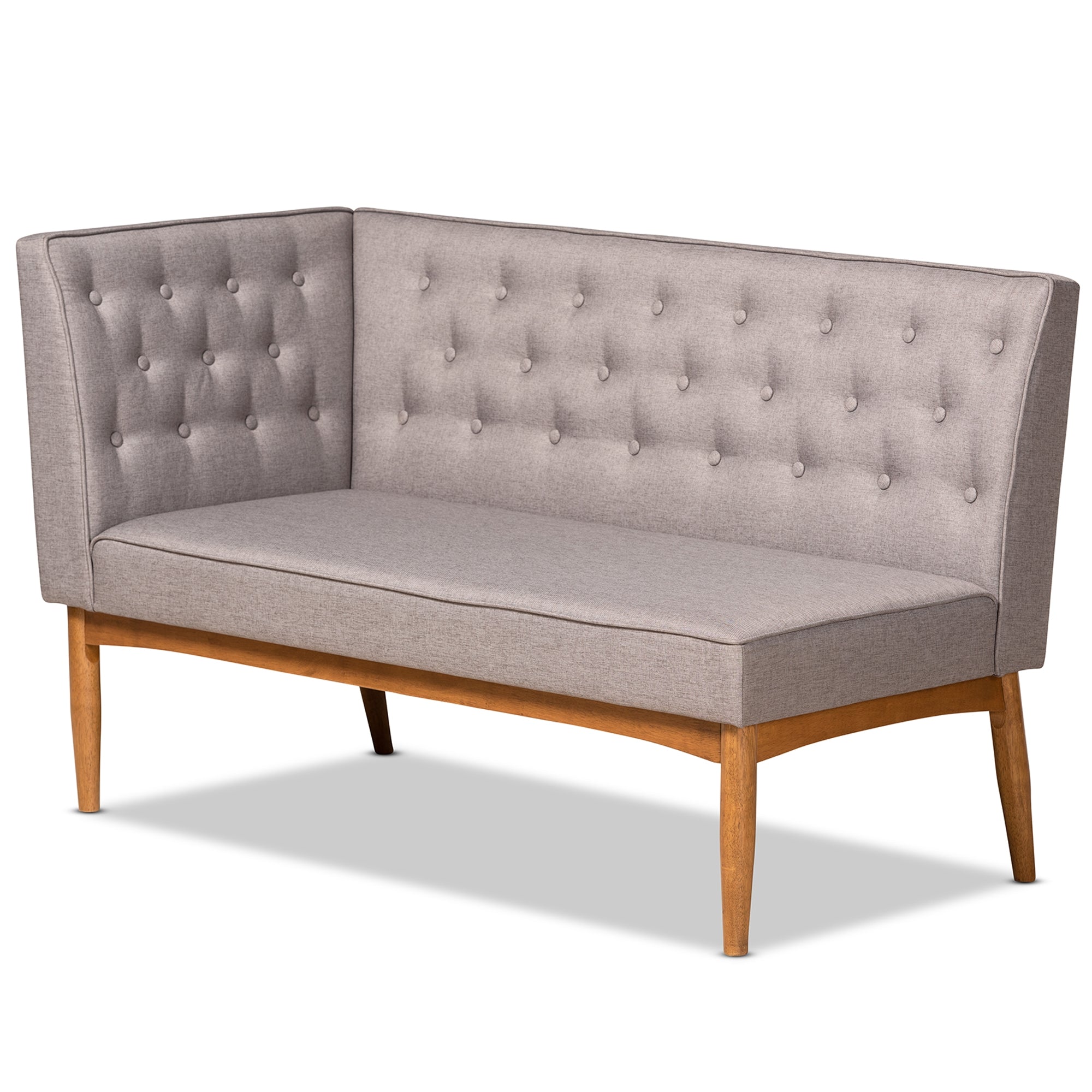 Baxton Studio Riordan Mid-Century Modern Grey Fabric Upholstered and Walnut Brown Finished Wood 3-Piece Dining Nook Set