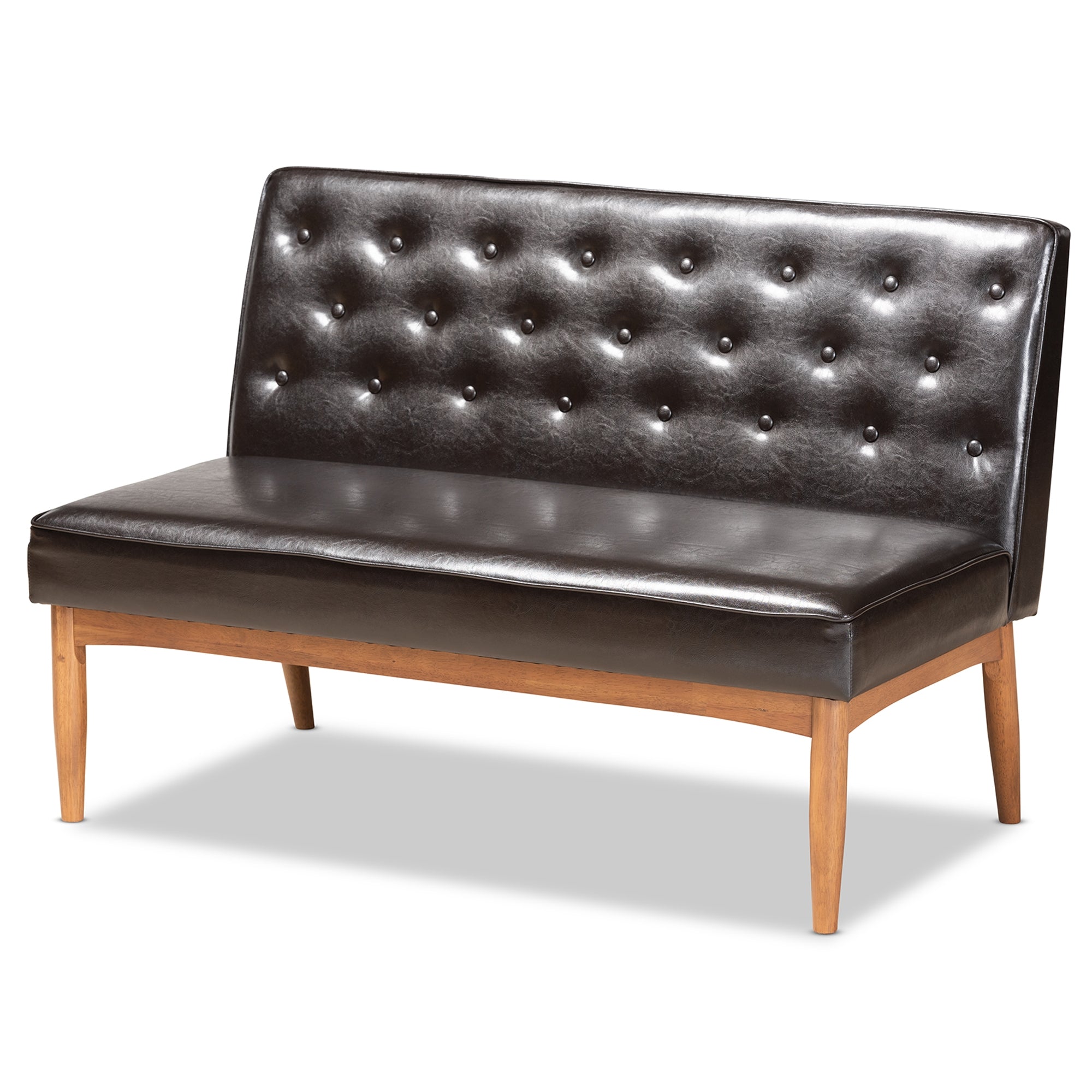Baxton Studio Riordan Mid-Century Modern Dark Brown Faux Leather Upholstered and Walnut Brown Finished Wood 4-Piece Dining Nook Set