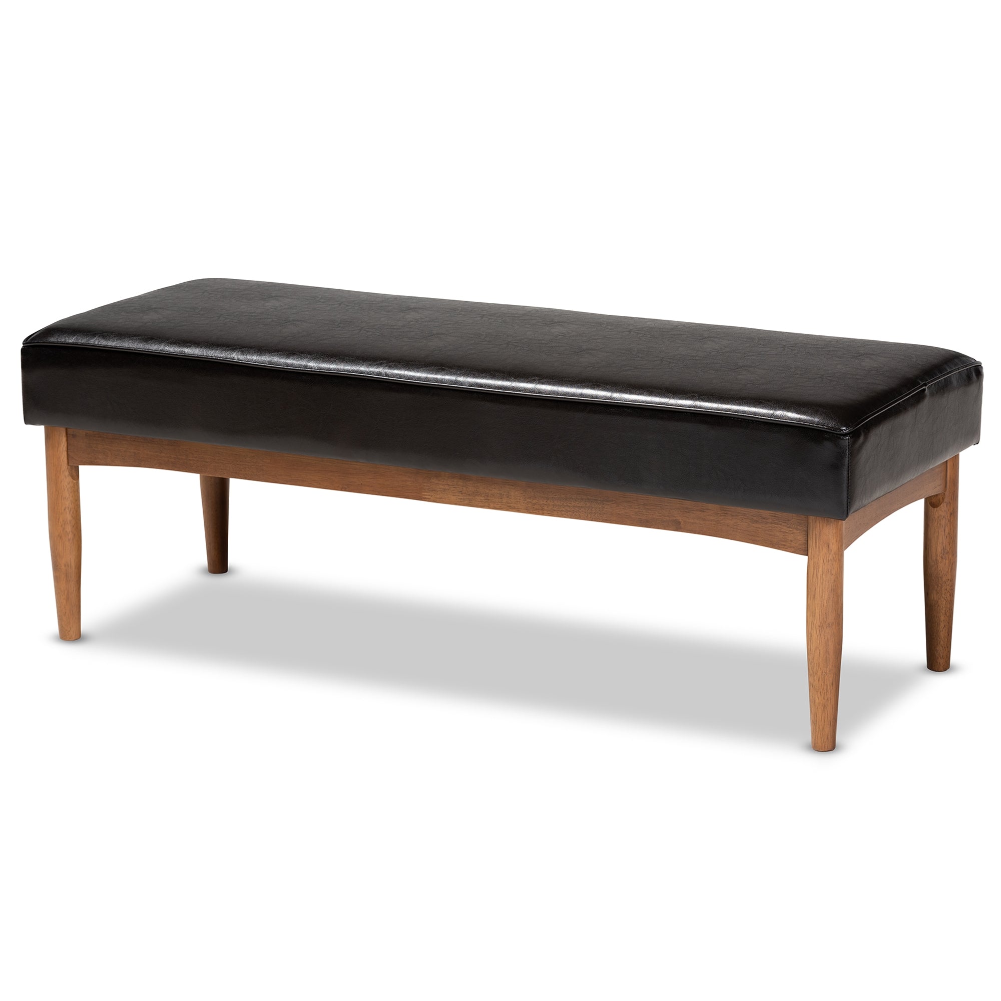 Baxton Studio Riordan Mid-Century Modern Dark Brown Faux Leather Upholstered and Walnut Brown Finished Wood 4-Piece Dining Nook Set