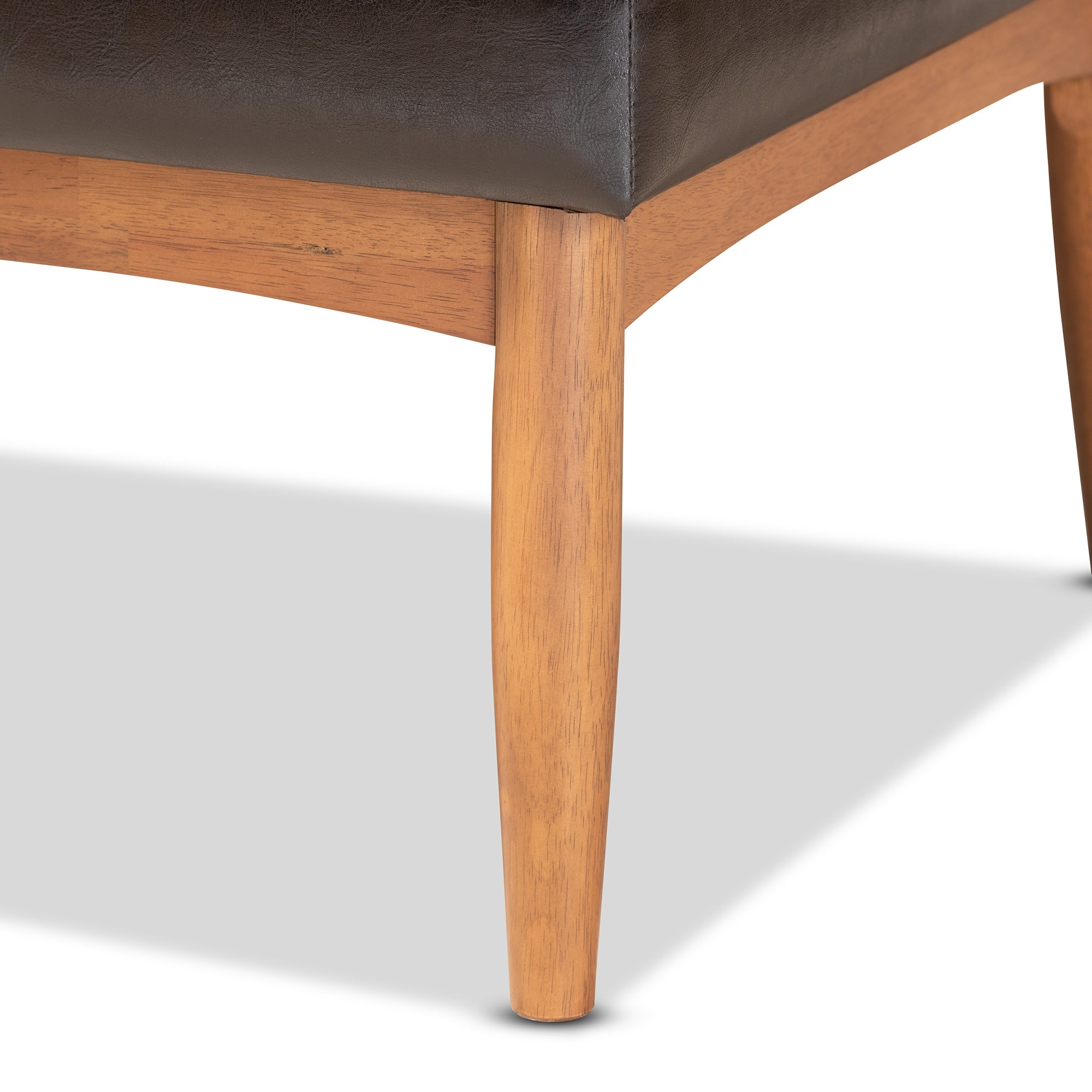 Baxton Studio Riordan Mid-Century Modern Dark Brown Faux Leather Upholstered and Walnut Brown Finished Wood 4-Piece Dining Nook Set