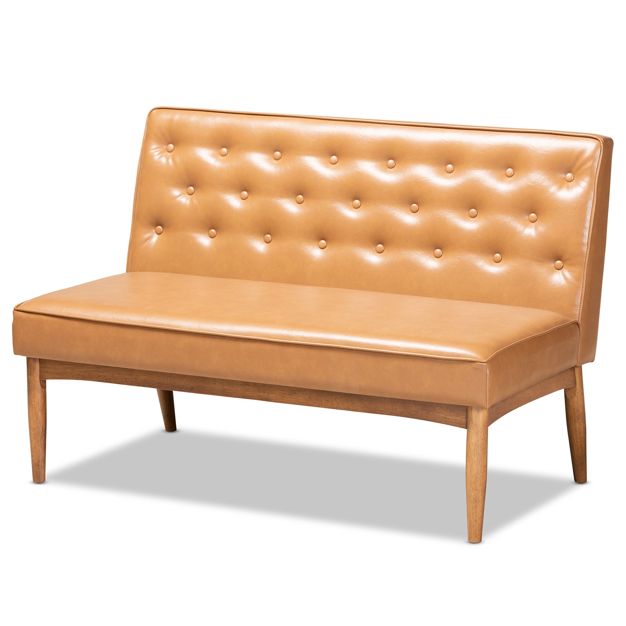 Baxton Studio Riordan Mid-Century Modern Tan Faux Leather Upholstered and Walnut Brown Finished Wood 5-Piece Dining Nook Set