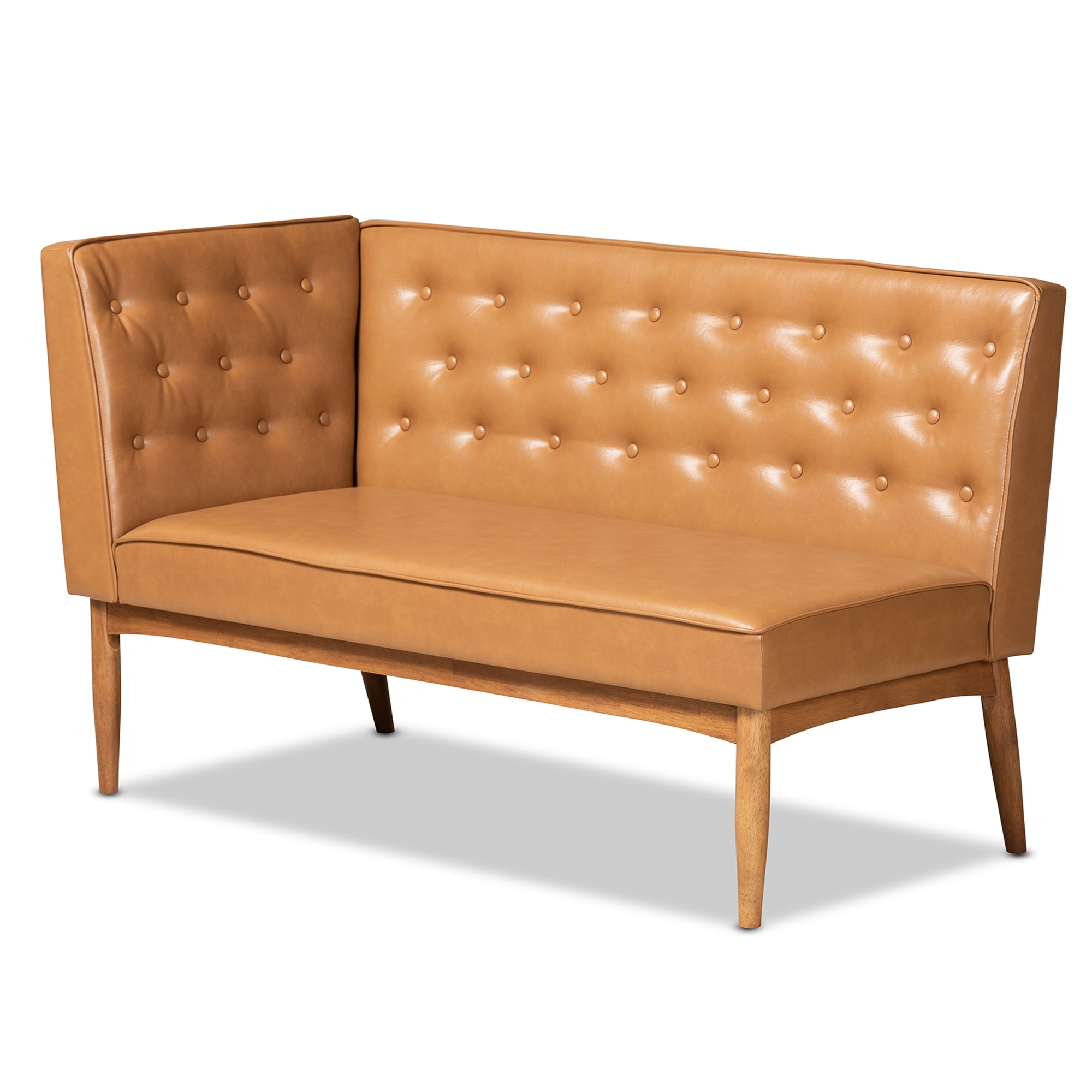 Baxton Studio Riordan Mid-Century Modern Tan Faux Leather Upholstered and Walnut Brown Finished Wood 5-Piece Dining Nook Set
