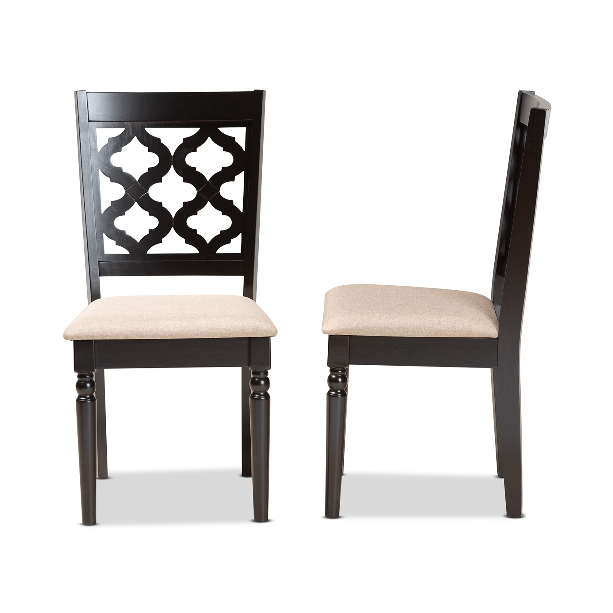 Baxton Studio Ramiro Modern and Contemporary Sand Fabric Upholstered and Dark Brown Finished Wood 2-Piece Dining Chair Set