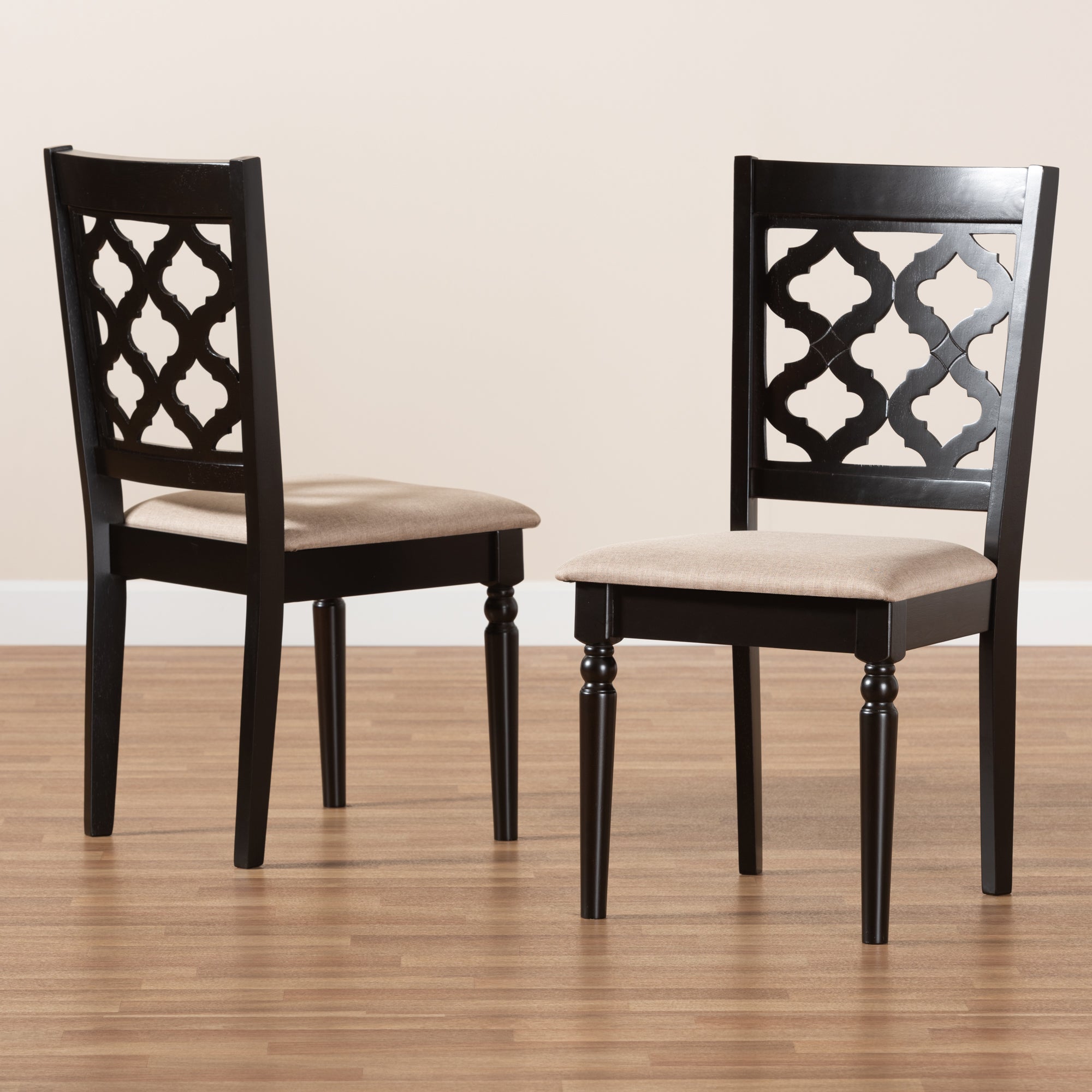 Baxton Studio Ramiro Modern and Contemporary Sand Fabric Upholstered and Dark Brown Finished Wood 2-Piece Dining Chair Set