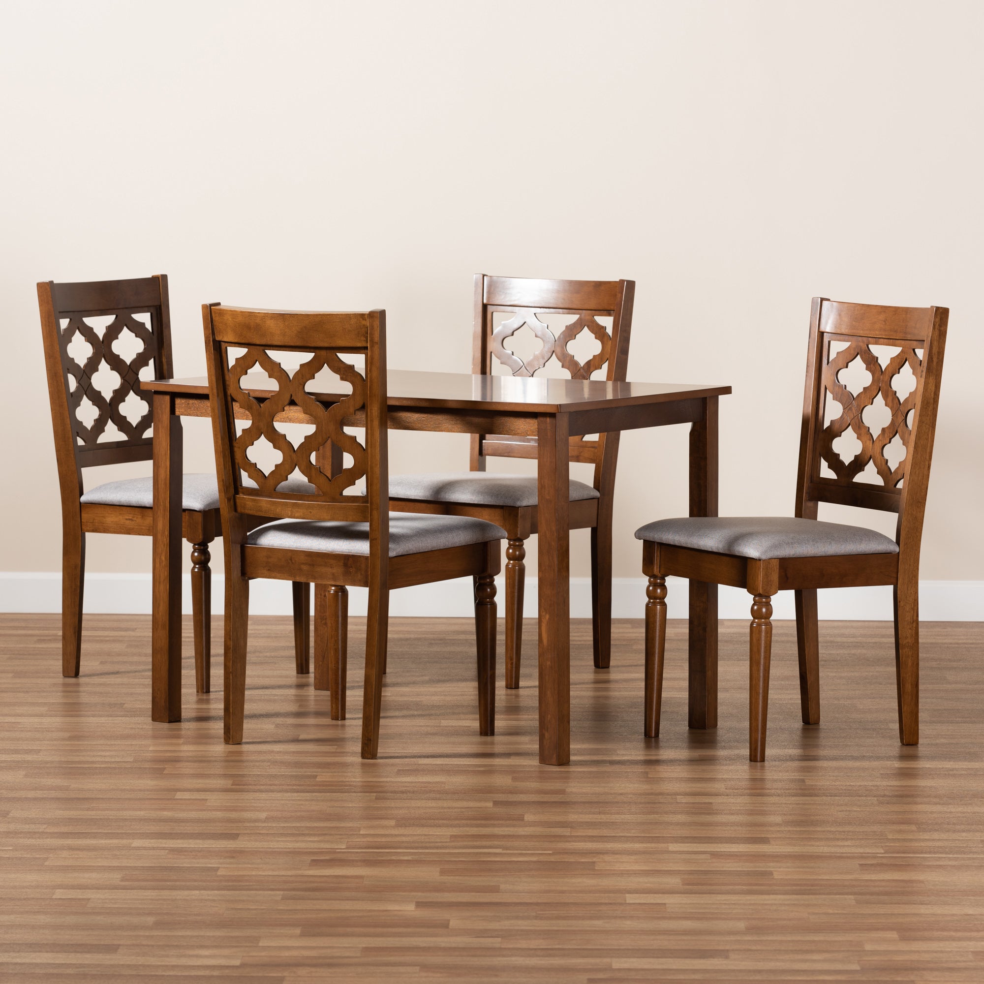 Baxton Studio Ramiro Modern and Contemporary Grey Fabric Upholstered and Walnut Brown Finished Wood 5-Piece Dining Set