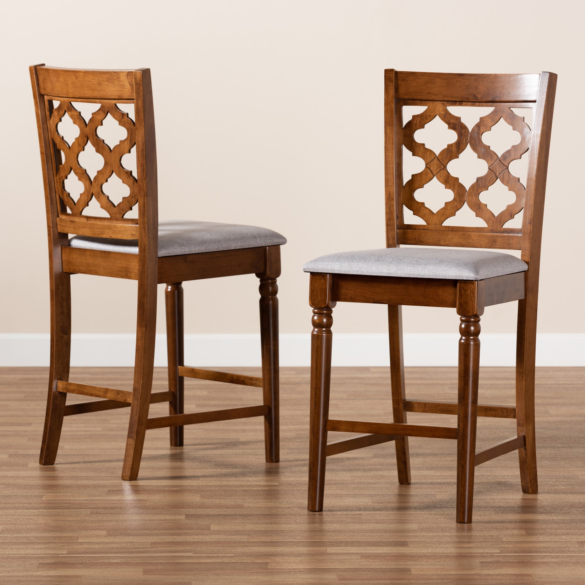 Baxton Studio Ramiro Modern and Contemporary Transitional Grey Fabric Upholstered and Walnut Brown Finished Wood 2-Piece Counter Stool Set