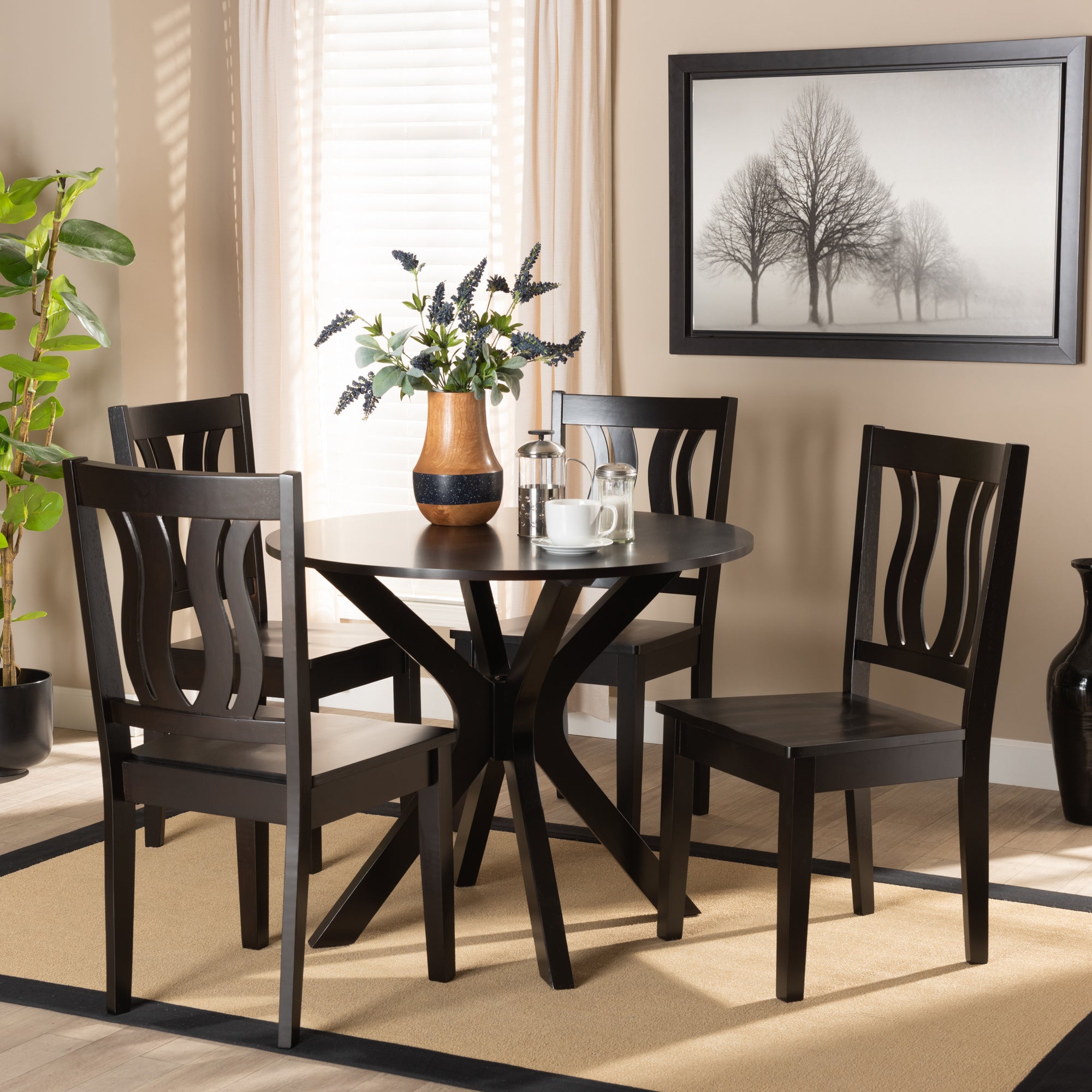 Baxton Studio Mare Modern and Contemporary Transitional Dark Brown Finished Wood 5-Piece Dining Set
