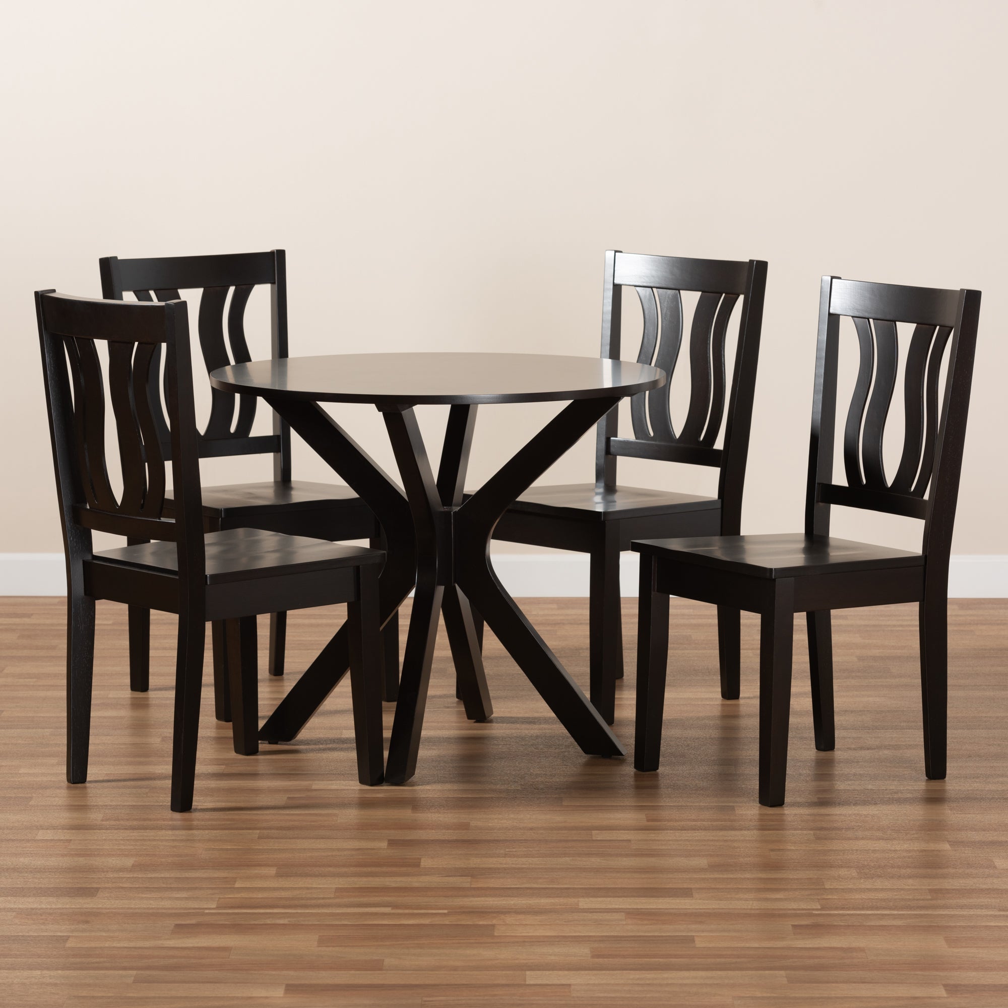 Baxton Studio Mare Modern and Contemporary Transitional Dark Brown Finished Wood 5-Piece Dining Set