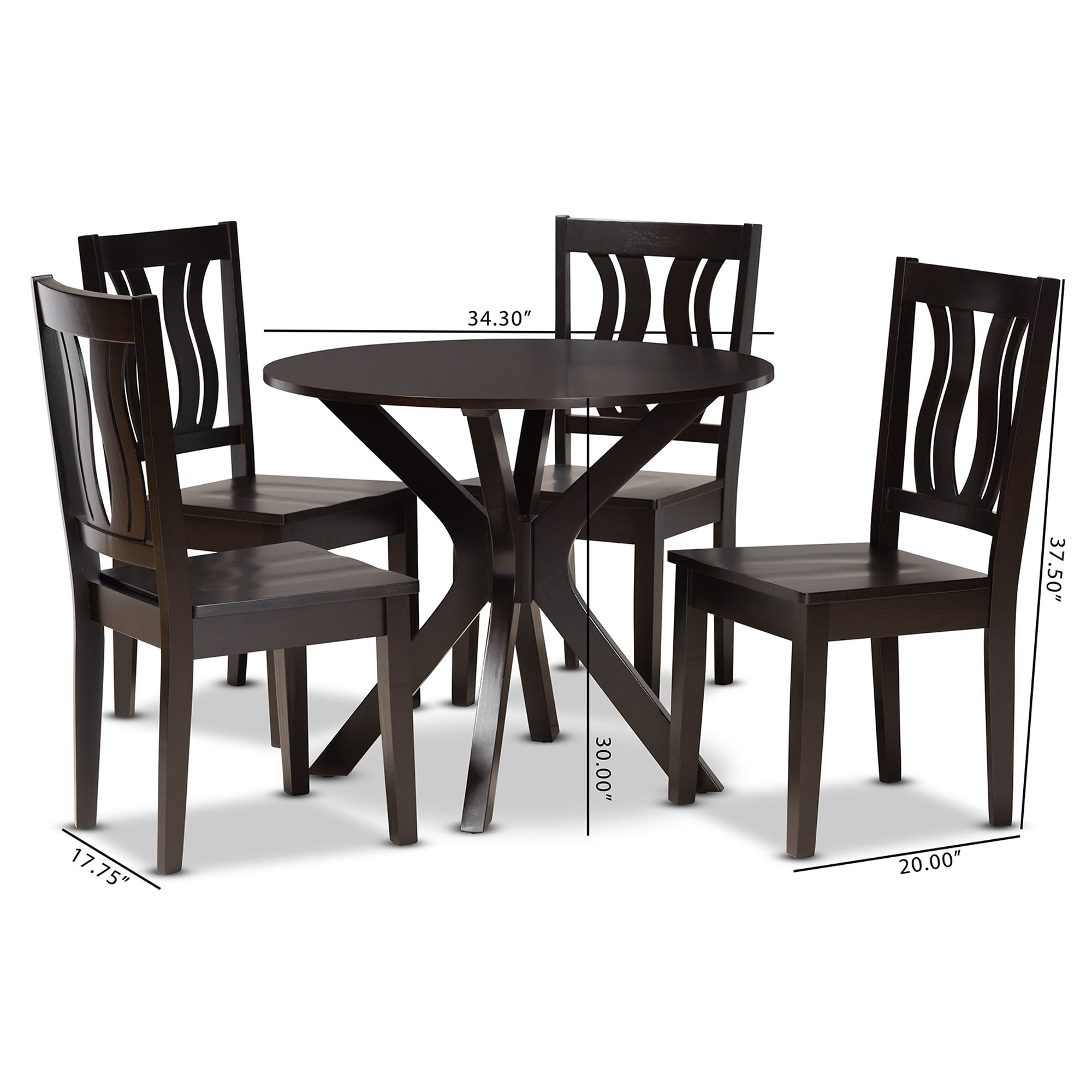 Baxton Studio Mare Modern and Contemporary Transitional Dark Brown Finished Wood 5-Piece Dining Set