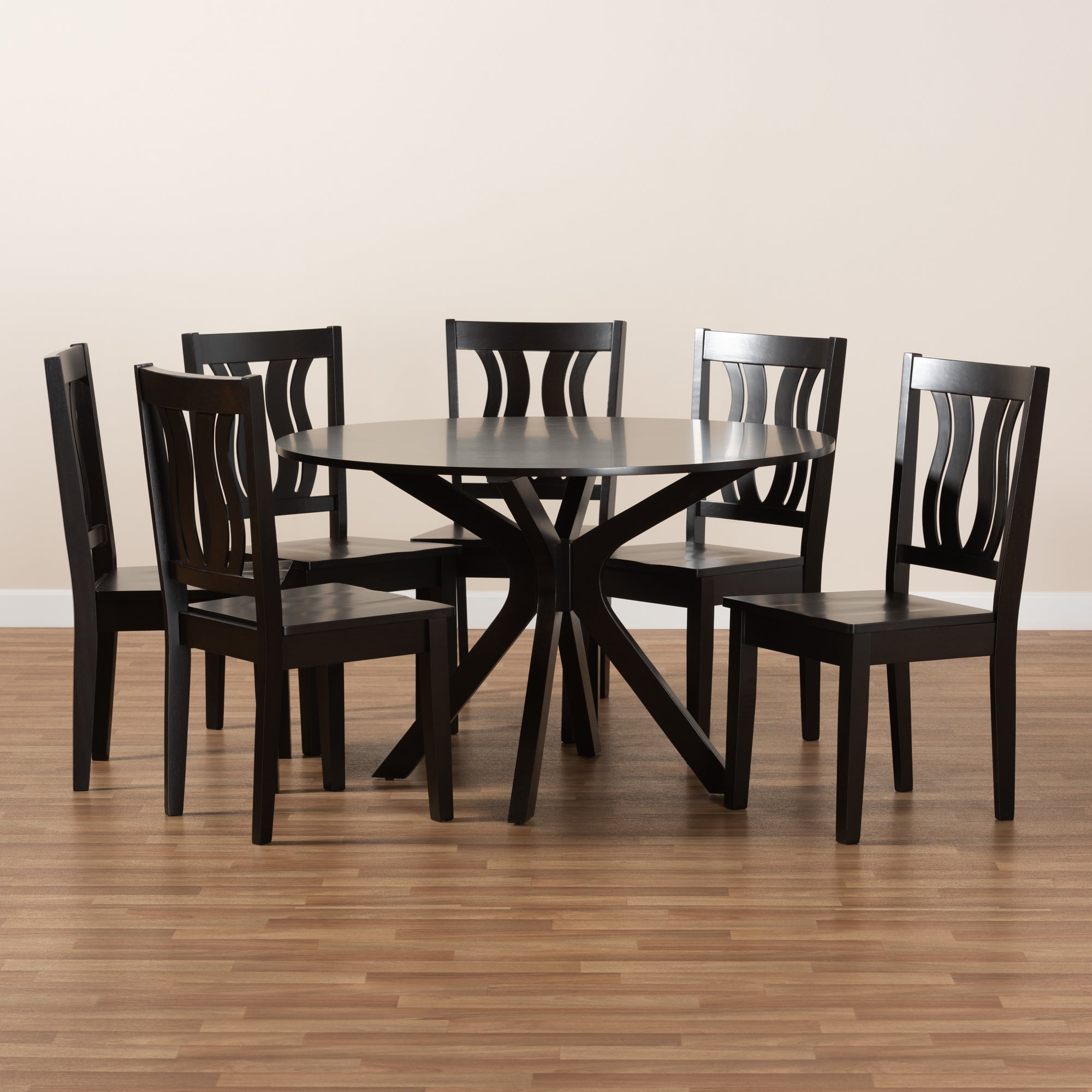 Baxton Studio Mare Modern and Contemporary Transitional Dark Brown Finished Wood 7-Piece Dining Set