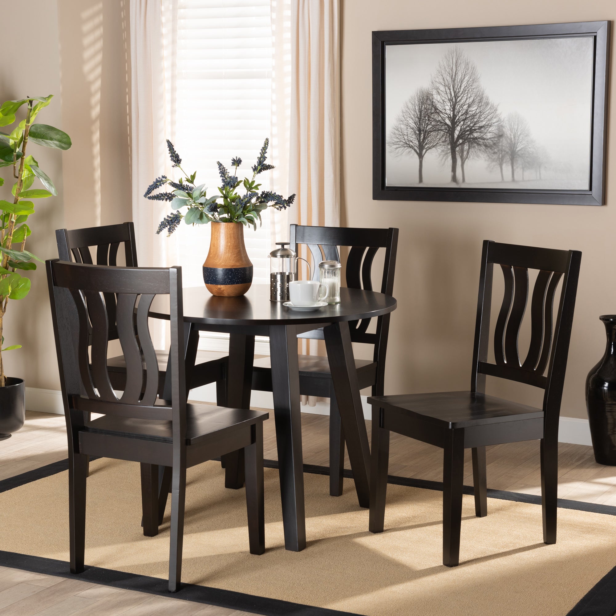 Baxton Studio Anesa Modern and Contemporary Transitional Dark Brown Finished Wood 5-Piece Dining Set