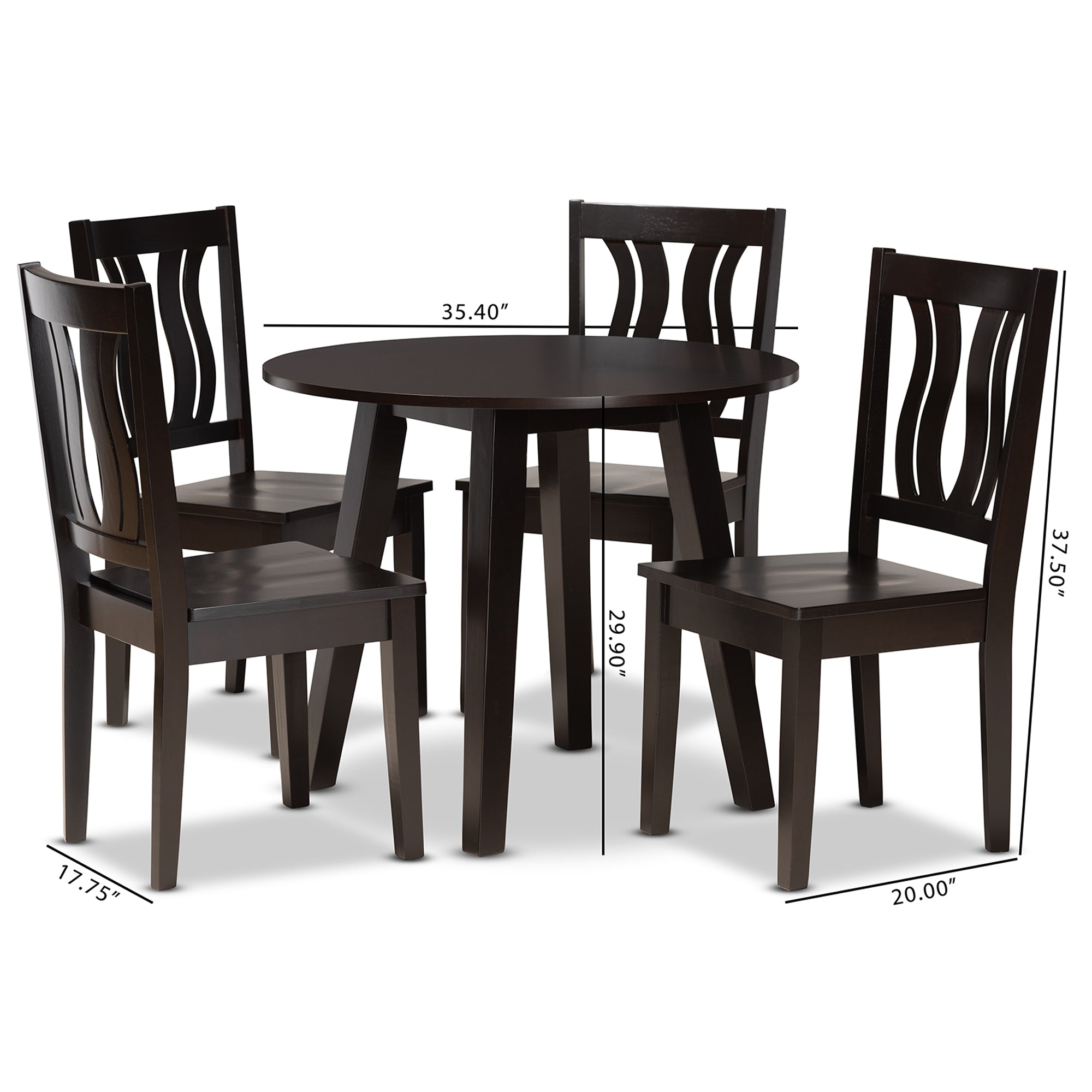 Baxton Studio Anesa Modern and Contemporary Transitional Dark Brown Finished Wood 5-Piece Dining Set