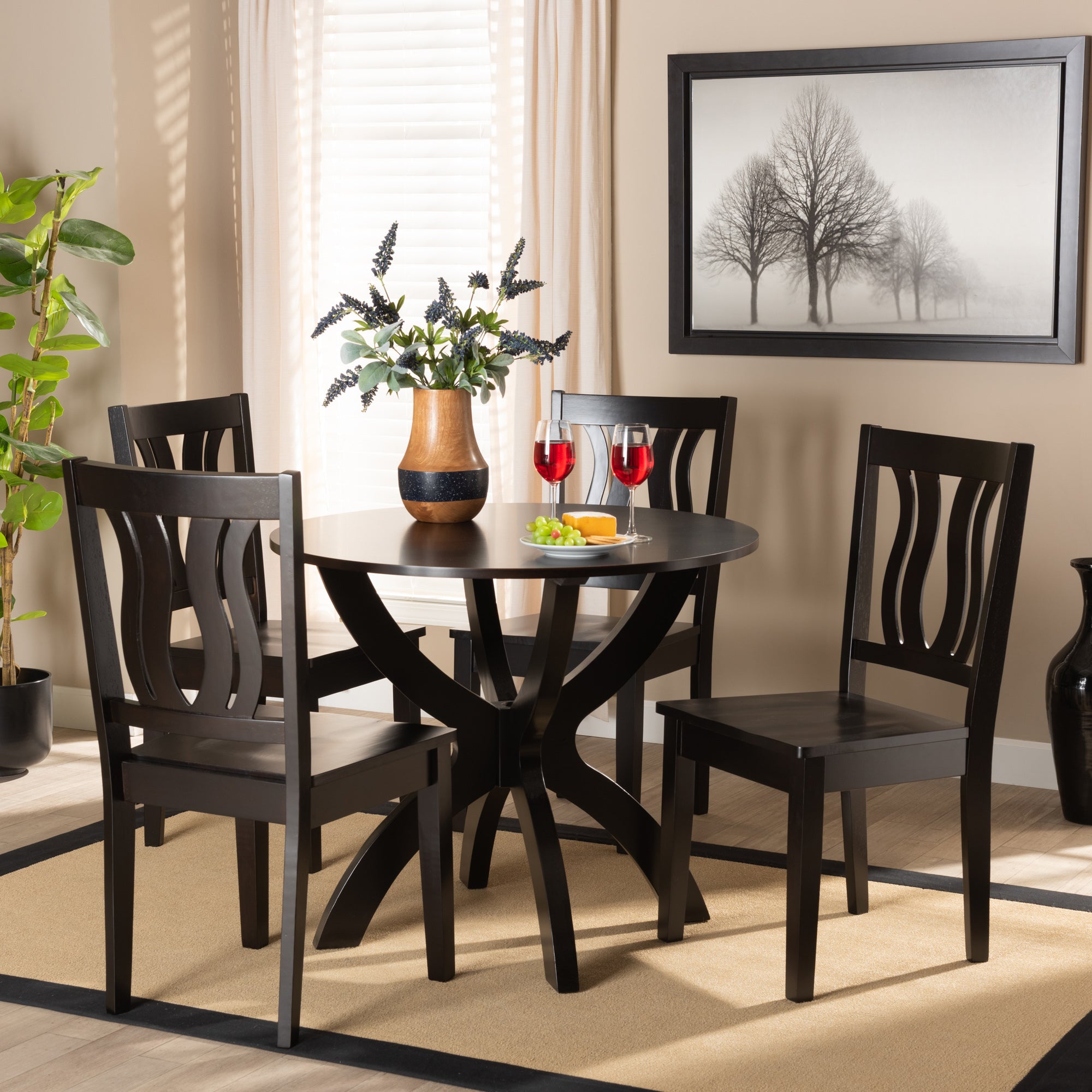 Baxton Studio Karla Modern and Contemporary Transitional Dark Brown Finished Wood 5-Piece Dining Set