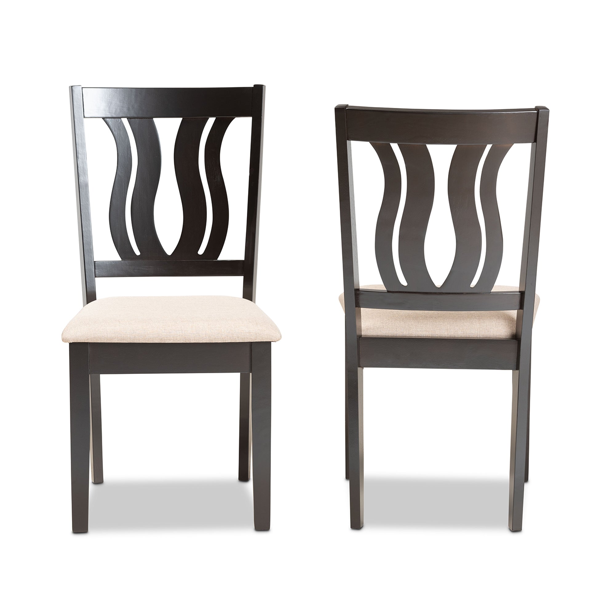 Baxton Studio Fenton Modern and Contemporary Sand Fabric Upholstered and Dark Brown Finished Wood 2-Piece Dining Chair Set