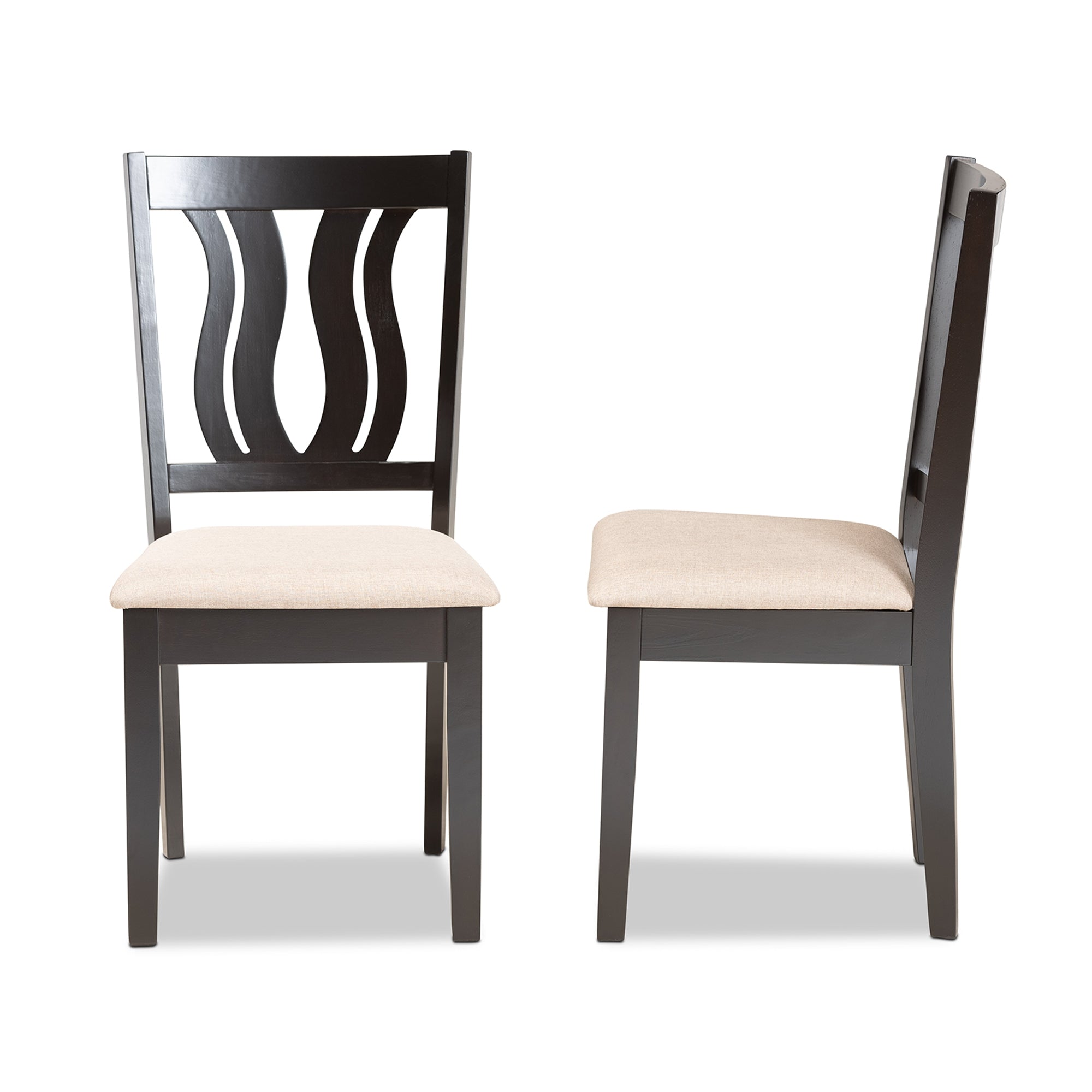 Baxton Studio Fenton Modern and Contemporary Sand Fabric Upholstered and Dark Brown Finished Wood 2-Piece Dining Chair Set