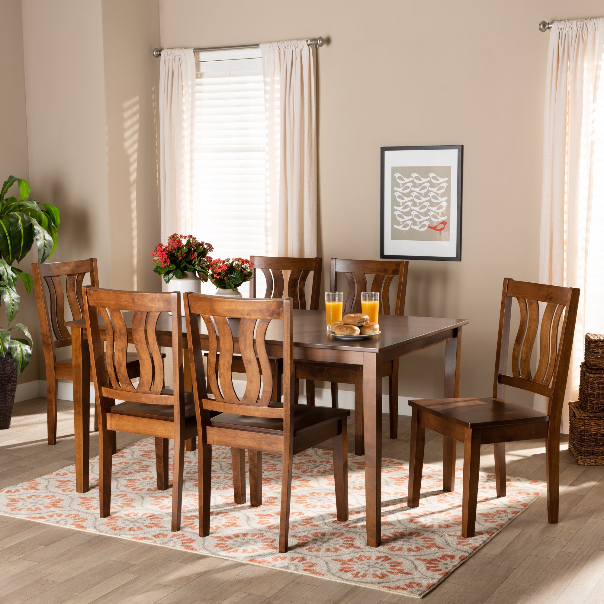 Baxton Studio Zamira Modern and Contemporary Transitional Walnut Brown Finished Wood 7-Piece Dining Set