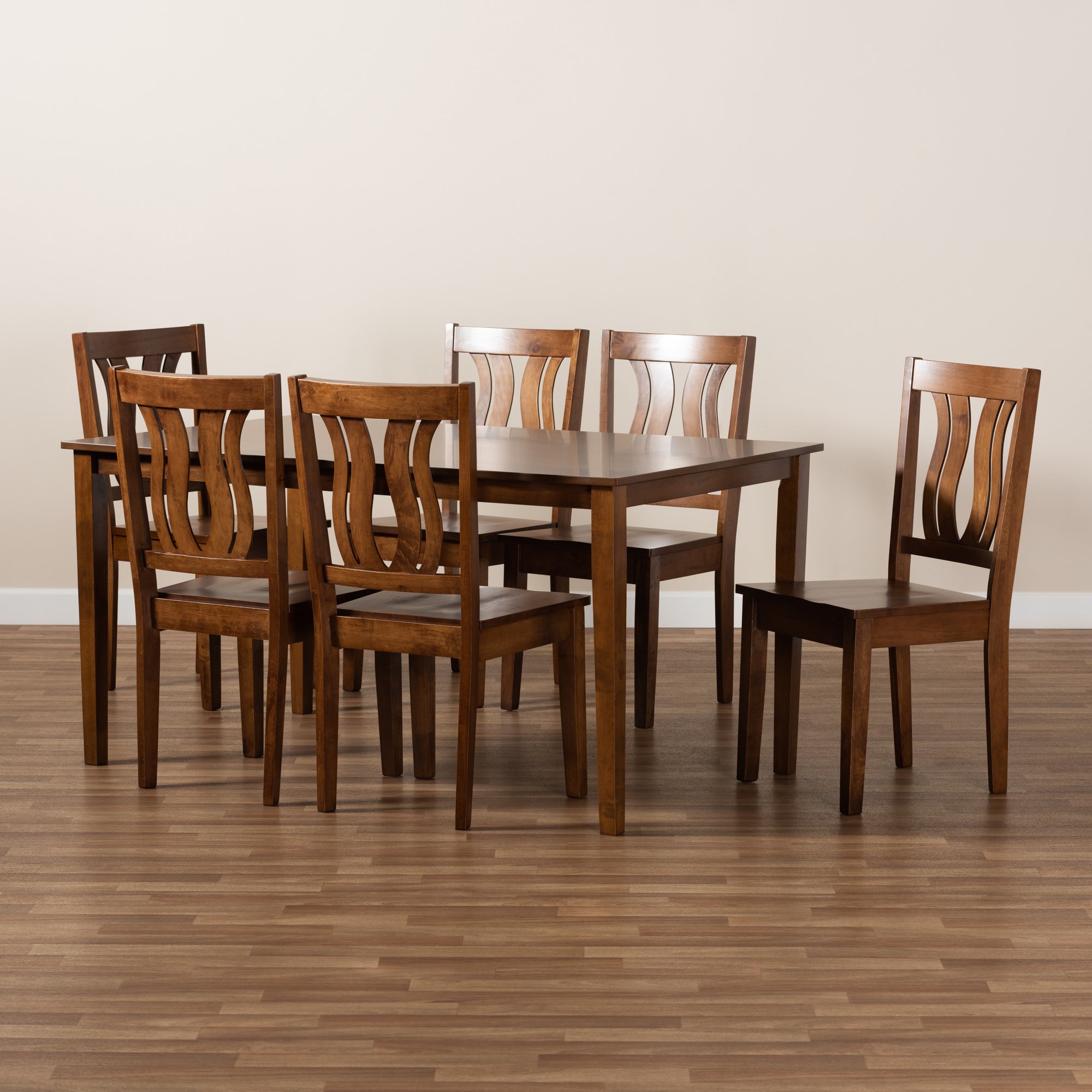 Baxton Studio Zamira Modern and Contemporary Transitional Walnut Brown Finished Wood 7-Piece Dining Set