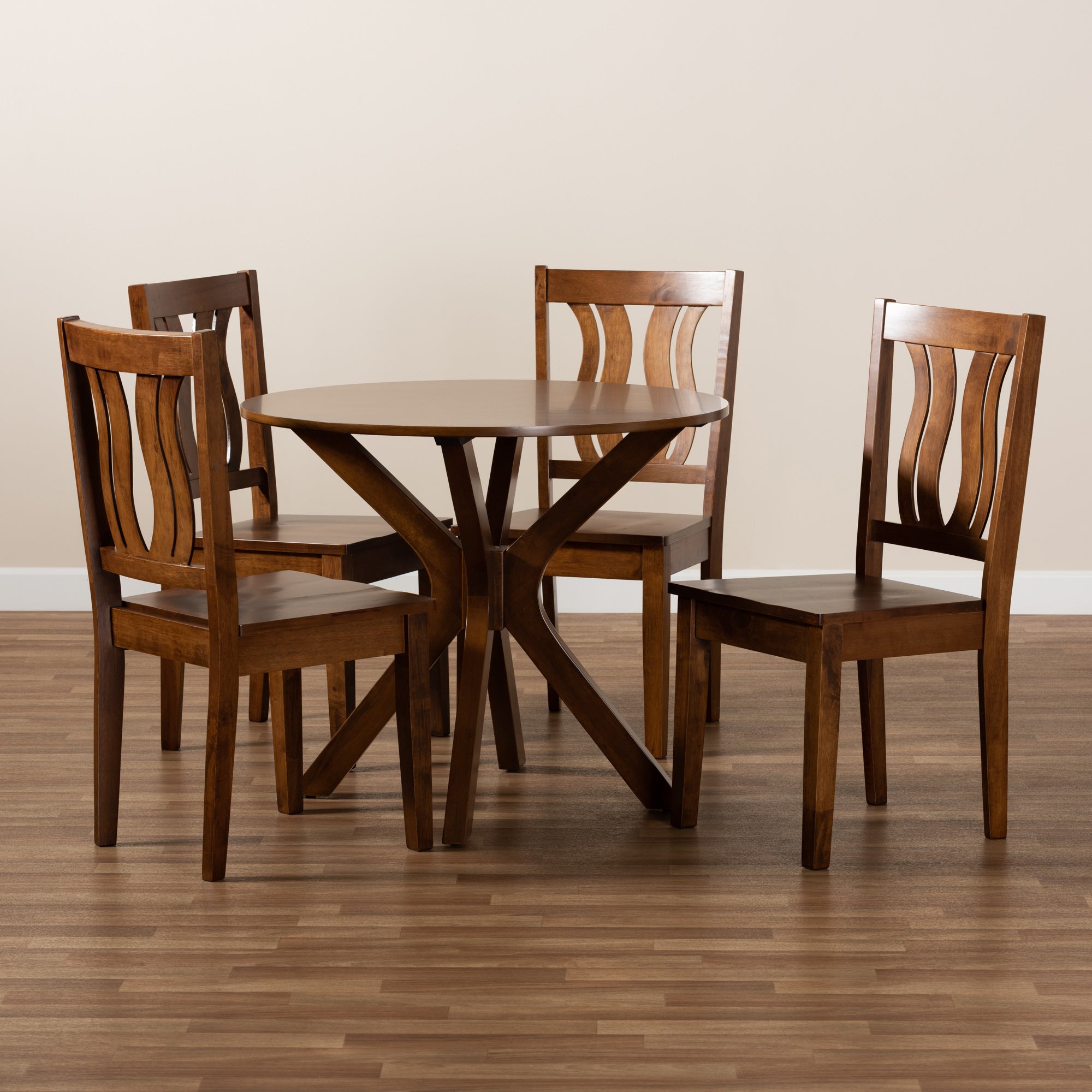 Baxton Studio Mare Modern and Contemporary Transitional Walnut Brown Finished Wood 5-Piece Dining Set
