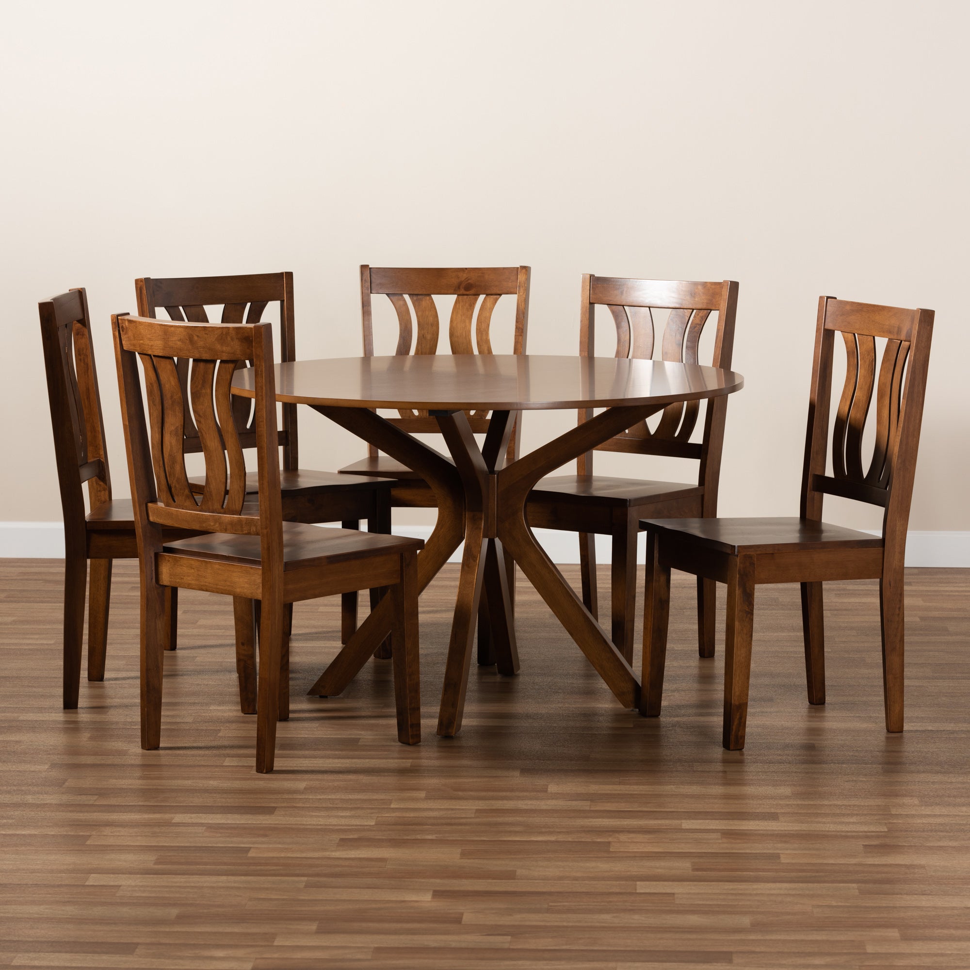 Baxton Studio Mare Modern and Contemporary Transitional Walnut Brown Finished Wood 7-Piece Dining Set