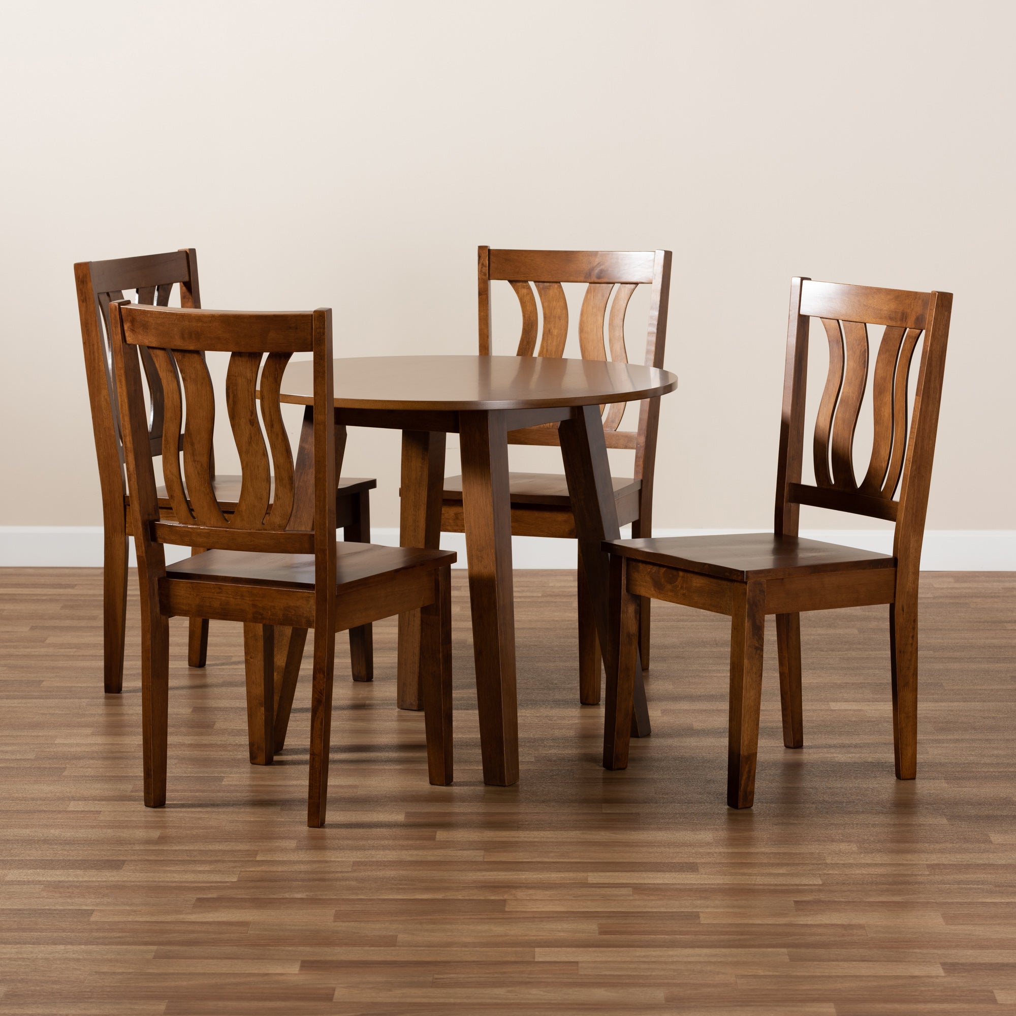 Baxton Studio Anesa Modern and Contemporary Transitional Walnut Brown Finished Wood 5-Piece Dining Set