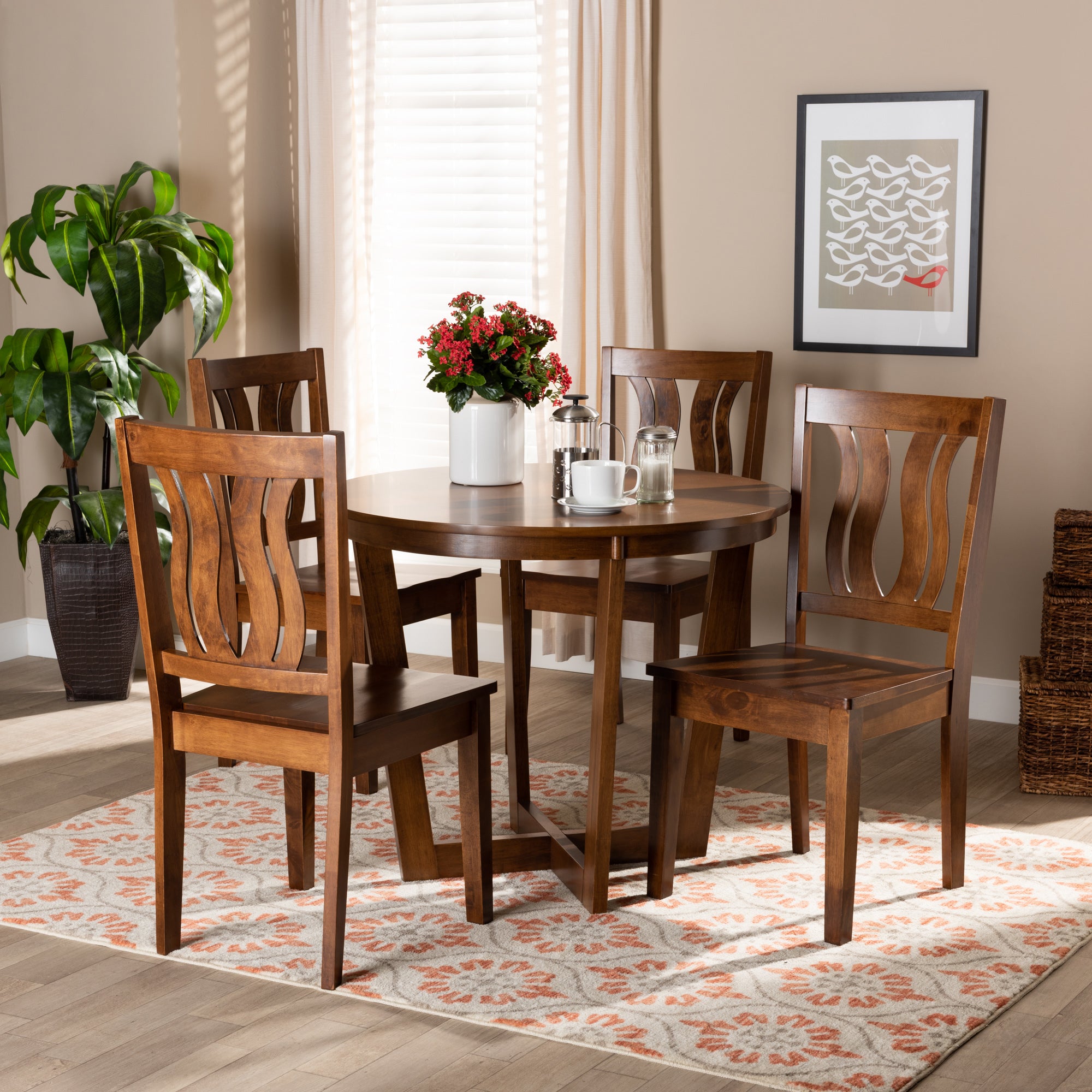 Baxton Studio Elodia Modern and Contemporary Transitional Walnut Brown Finished Wood 5-Piece Dining Set