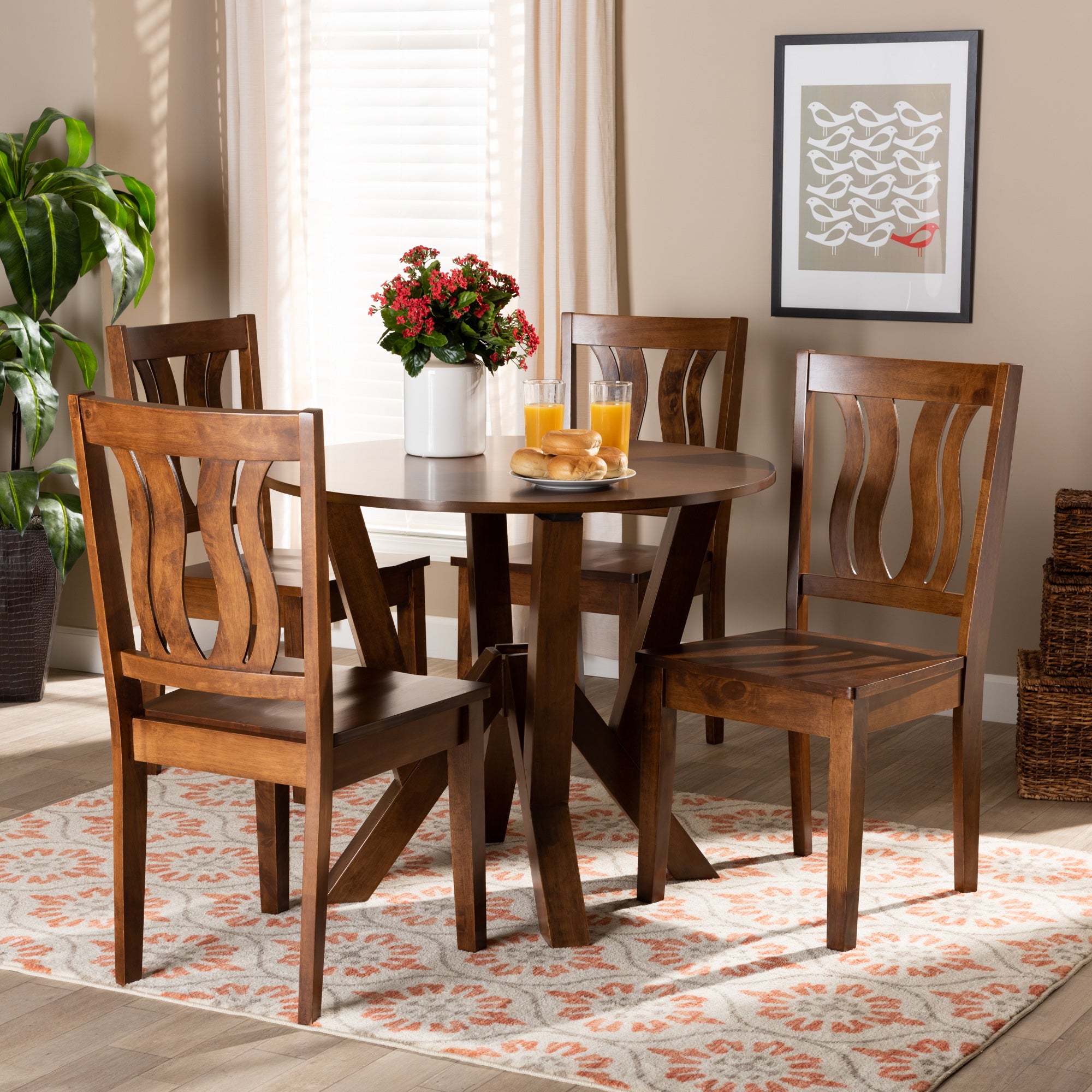 Baxton Studio Noelia Modern and Contemporary Transitional Walnut Brown Finished Wood 5-Piece Dining Set