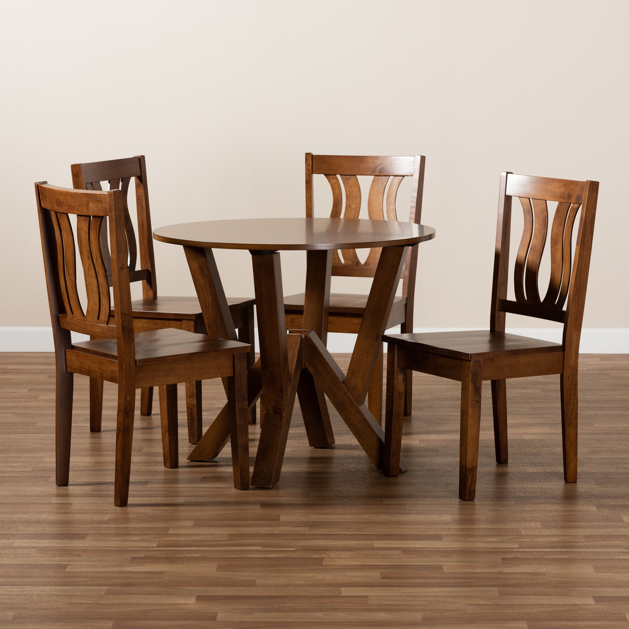 Baxton Studio Noelia Modern and Contemporary Transitional Walnut Brown Finished Wood 5-Piece Dining Set