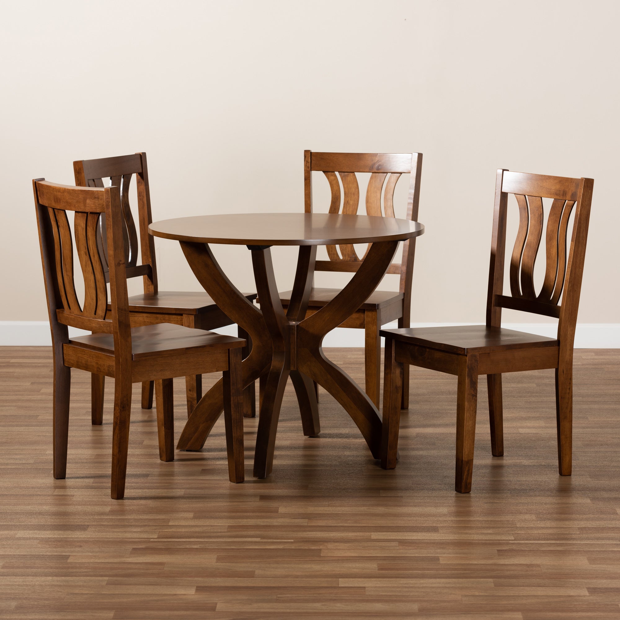 Baxton Studio Karla Modern and Contemporary Transitional Walnut Brown Finished Wood 5-Piece Dining Set