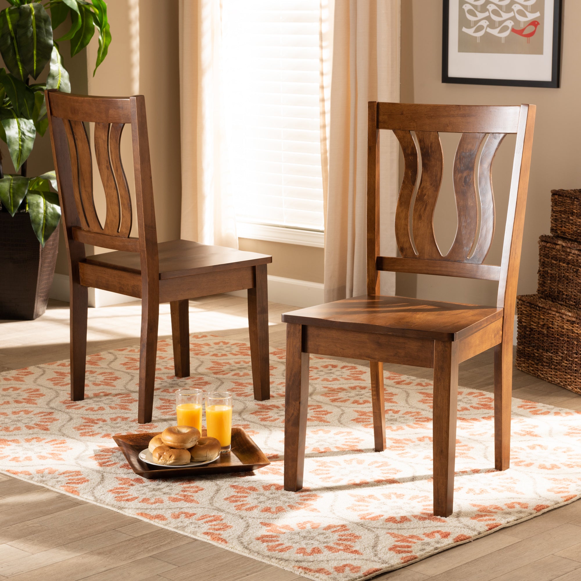 Baxton Studio Fenton Modern and Contemporary Transitional Walnut Brown Finished Wood 2-Piece Dining Chair Set