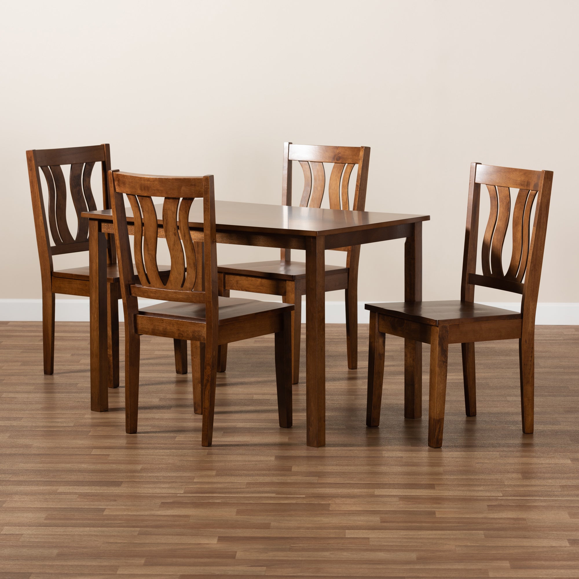 Baxton Studio Zamira Modern and Contemporary Transitional Walnut Brown Finished Wood 5-Piece Dining Set