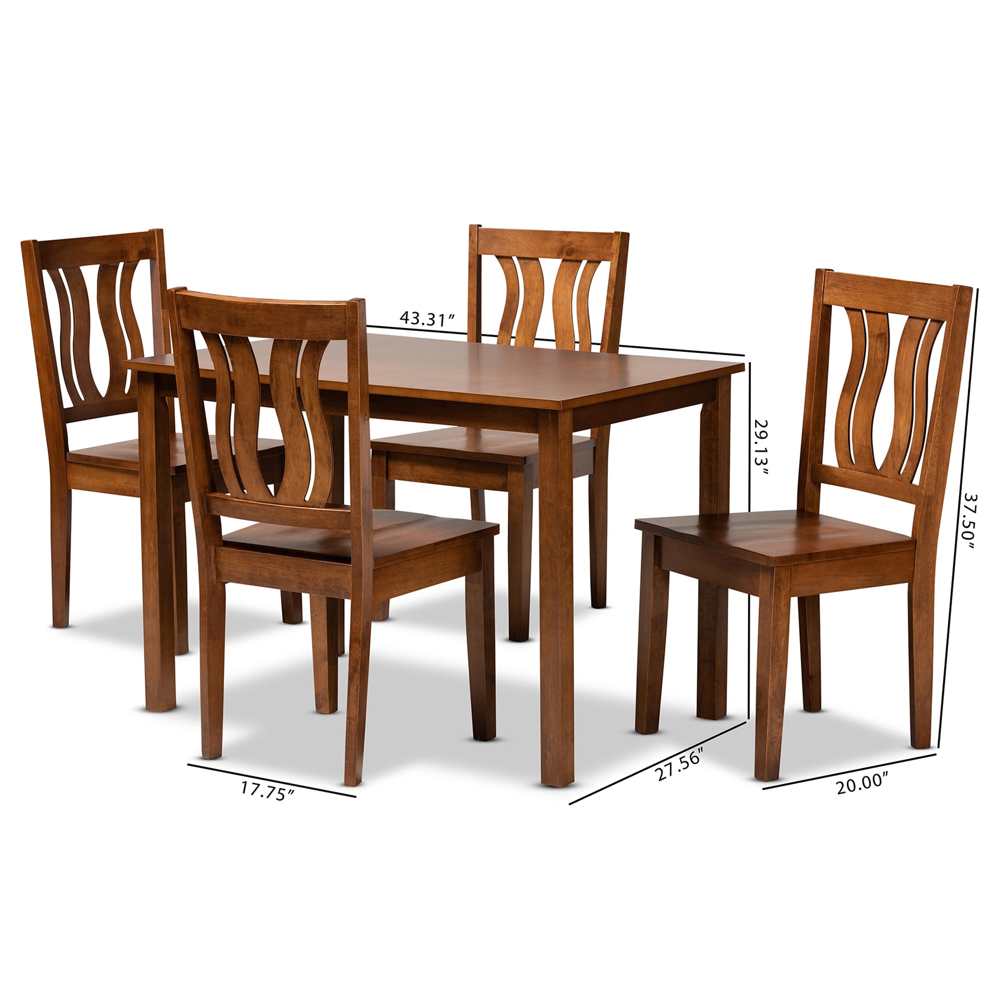 Baxton Studio Zamira Modern and Contemporary Transitional Walnut Brown Finished Wood 5-Piece Dining Set