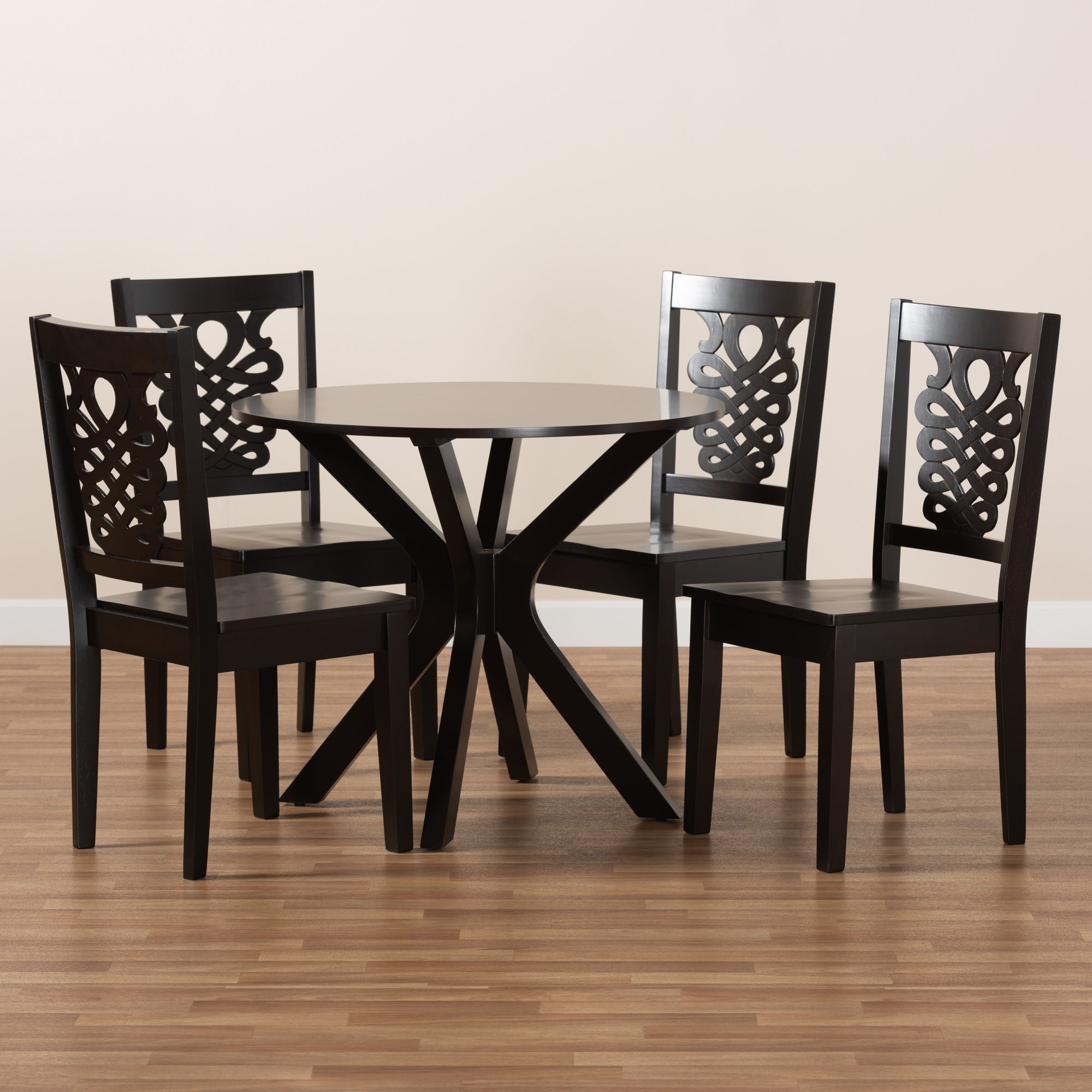 Baxton Studio Liese Modern and Contemporary Transitional Dark Brown Finished Wood 5-Piece Dining Set
