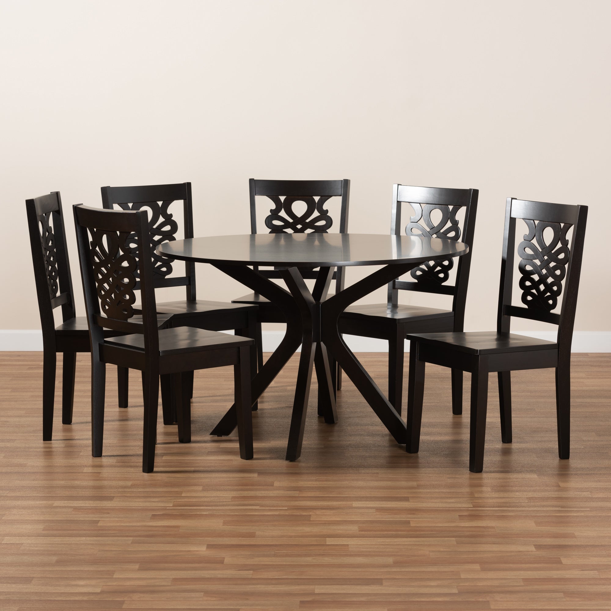 Baxton Studio Liese Modern and Contemporary Transitional Dark Brown Finished Wood 7-Piece Dining Set
