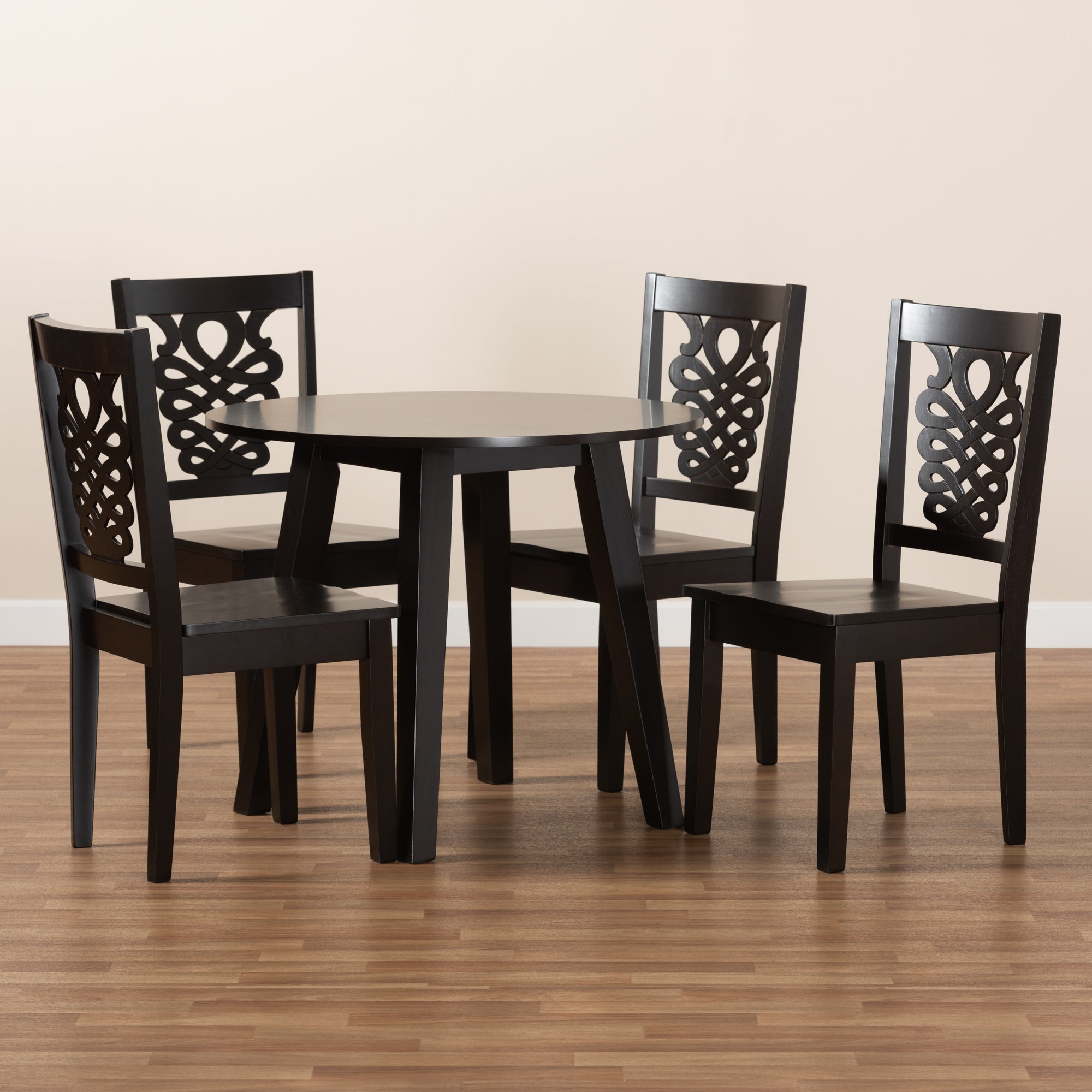 Baxton Studio Mina Modern and Contemporary Transitional Dark Brown Finished Wood 5-Piece Dining Set
