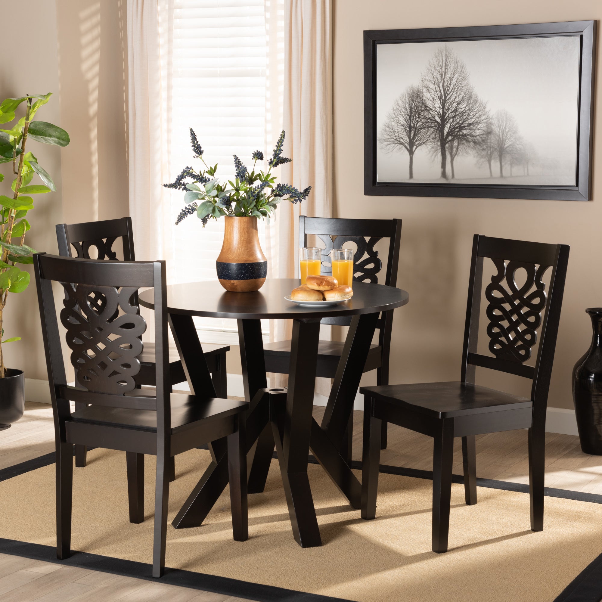 Baxton Studio Valda Modern and Contemporary Transitional Dark Brown Finished Wood 5-Piece Dining Set