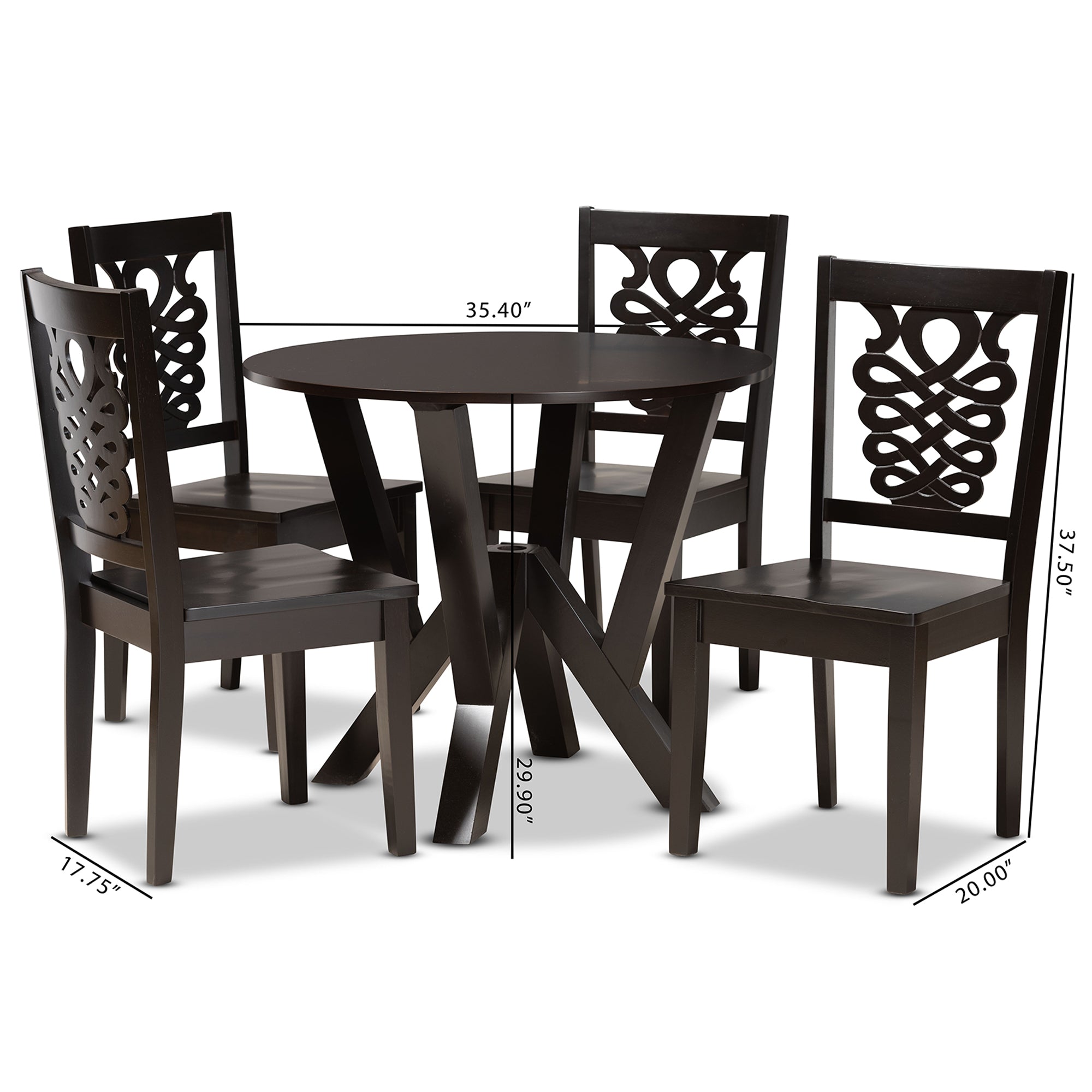 Baxton Studio Valda Modern and Contemporary Transitional Dark Brown Finished Wood 5-Piece Dining Set