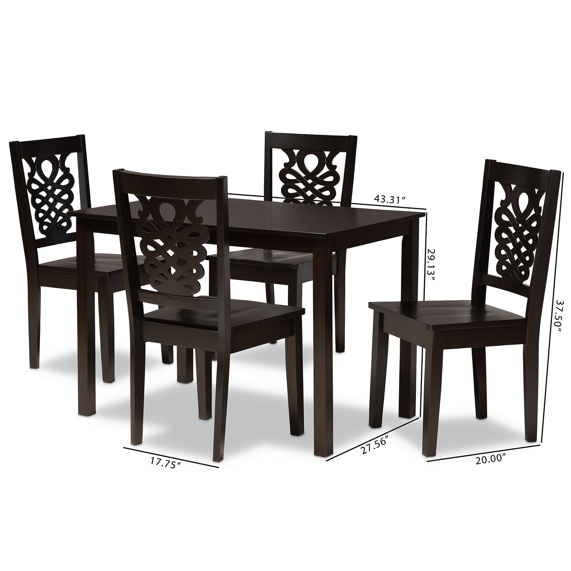 Baxton Studio Luisa Modern and Contemporary Transitional Dark Brown Finished Wood 5-Piece Dining Set