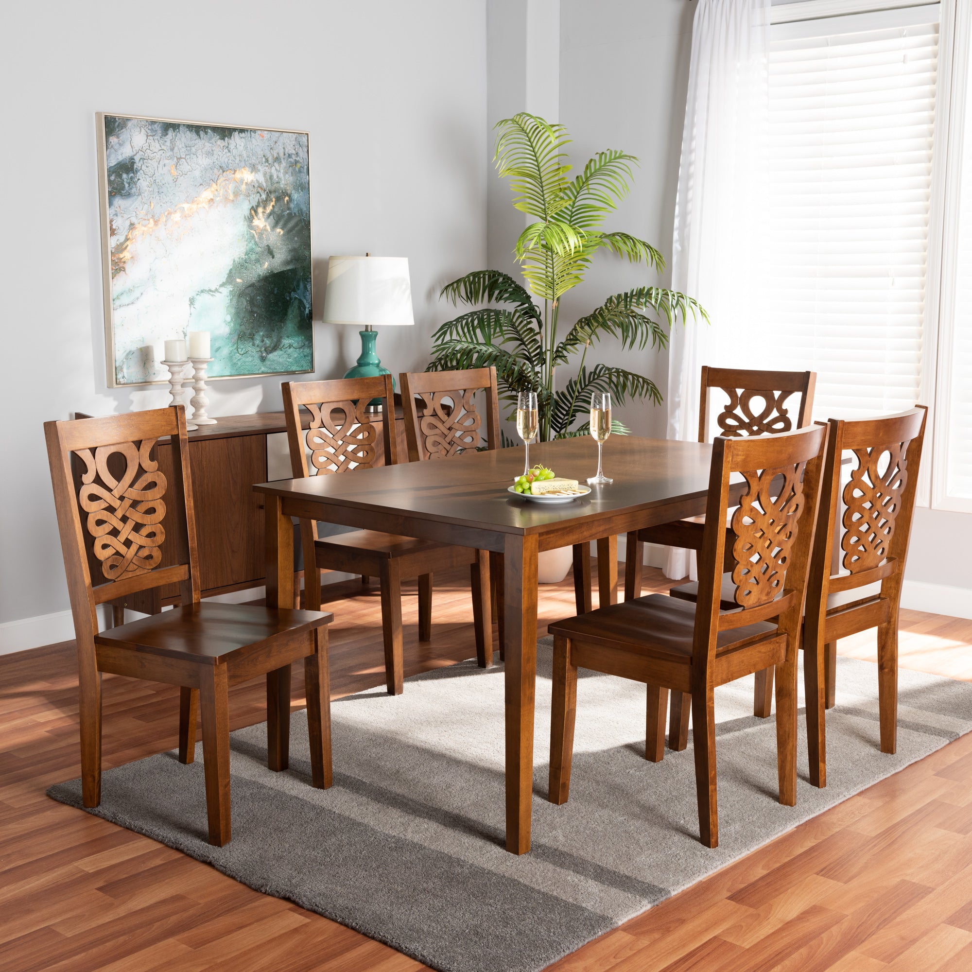 Baxton Studio Luisa Modern and Contemporary Transitional Walnut Brown Finished Wood 7-Piece Dining Set