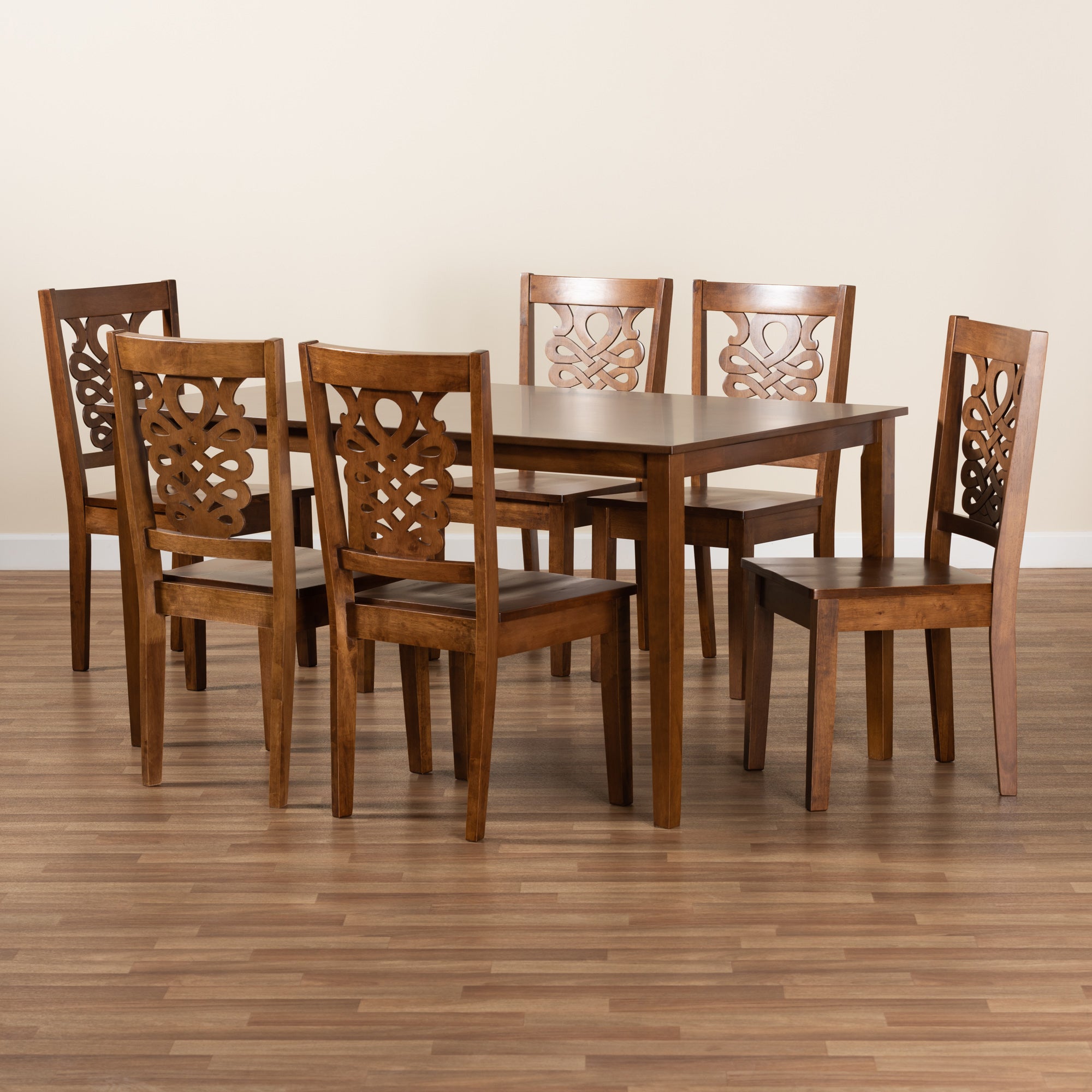 Baxton Studio Luisa Modern and Contemporary Transitional Walnut Brown Finished Wood 7-Piece Dining Set