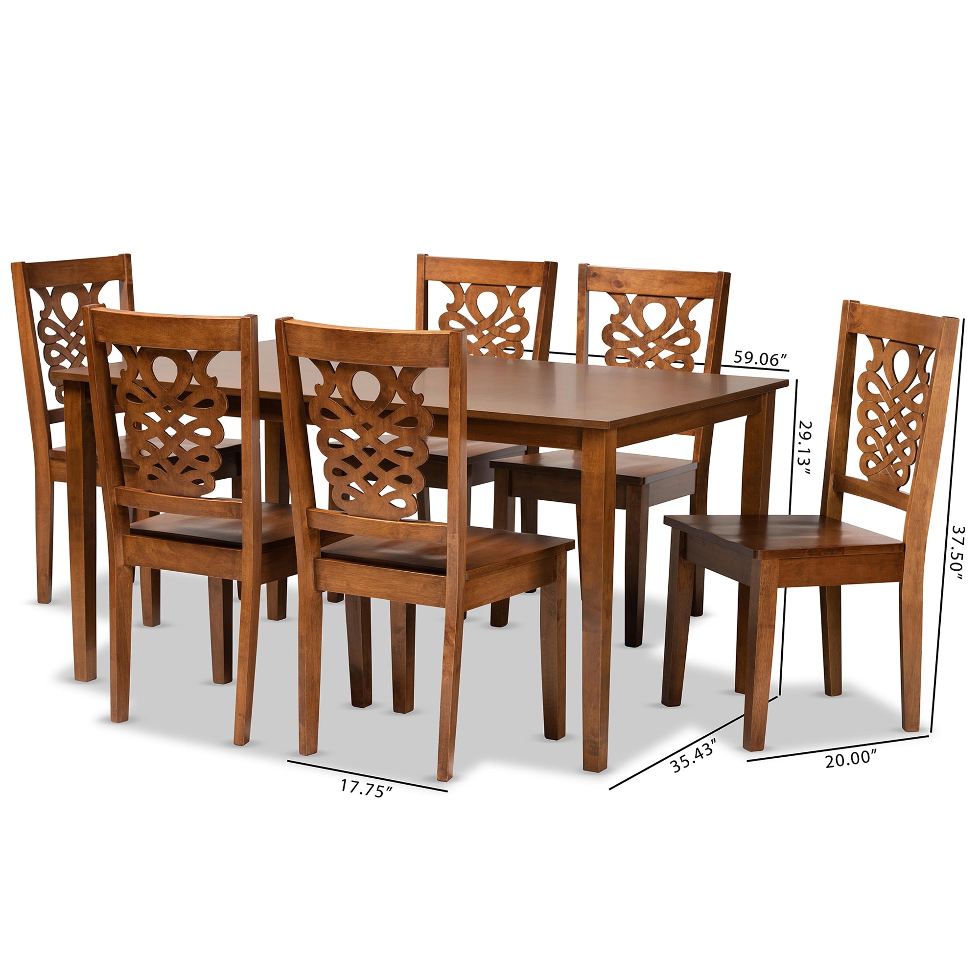 Baxton Studio Luisa Modern and Contemporary Transitional Walnut Brown Finished Wood 7-Piece Dining Set