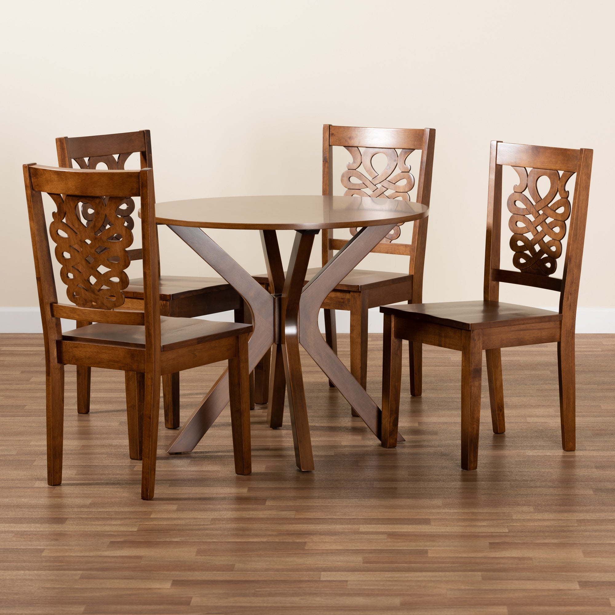 Baxton Studio Liese Modern and Contemporary Transitional Walnut Brown Finished Wood 5-Piece Dining Set
