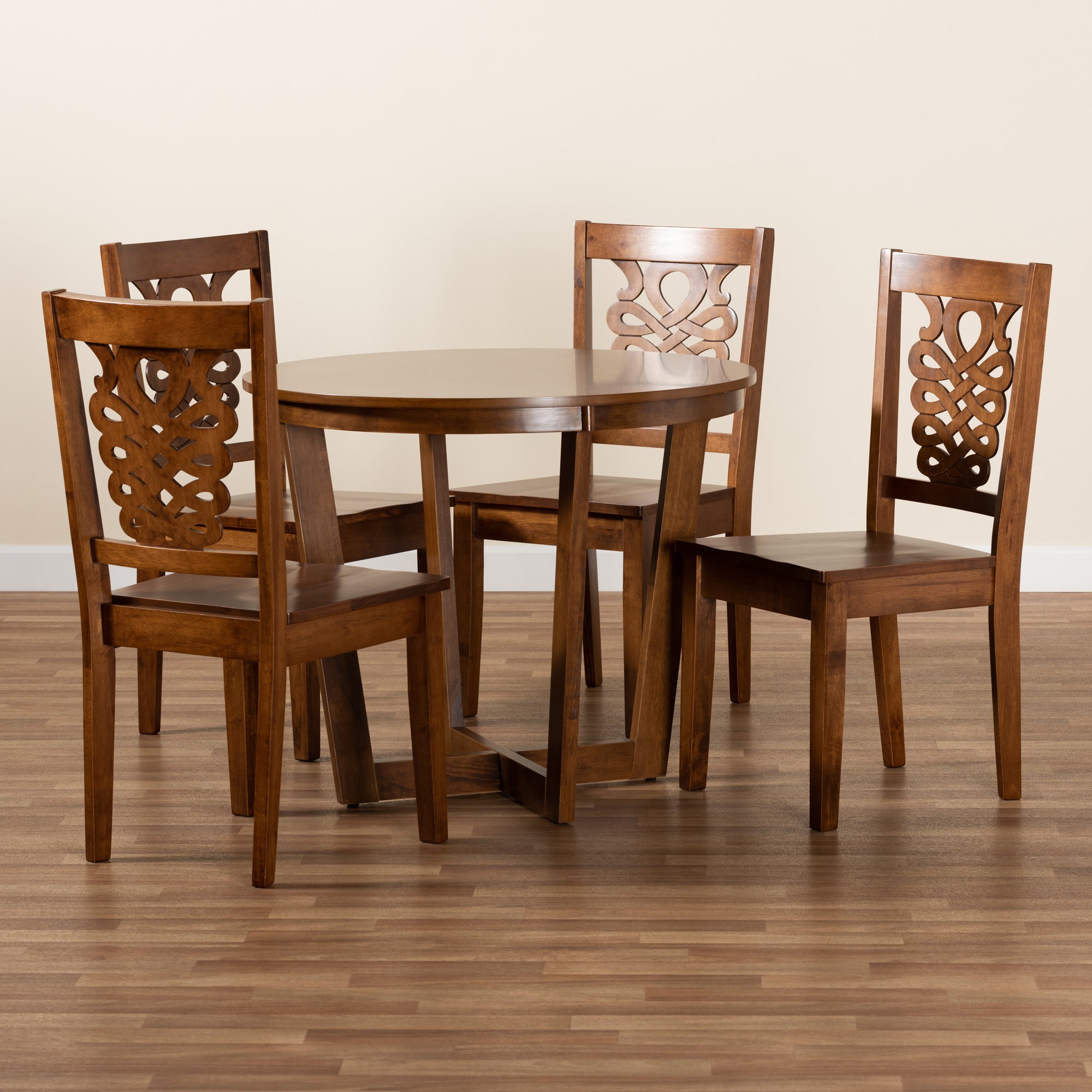 Baxton Studio Salida Modern and Contemporary Transitional Walnut Brown Finished Wood 5-Piece Dining Set