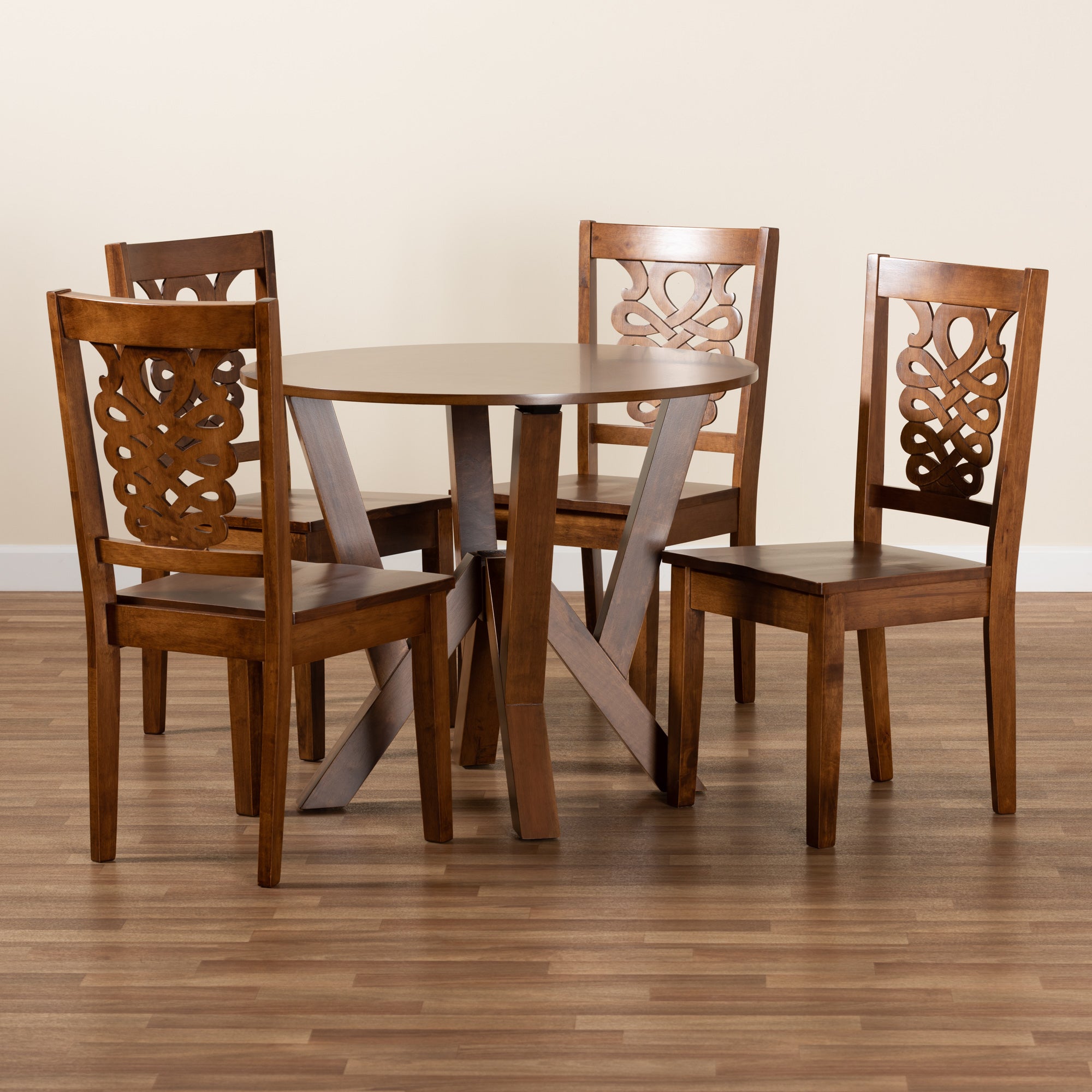 Baxton Studio Valda Modern and Contemporary Transitional Walnut Brown Finished Wood 5-Piece Dining Set