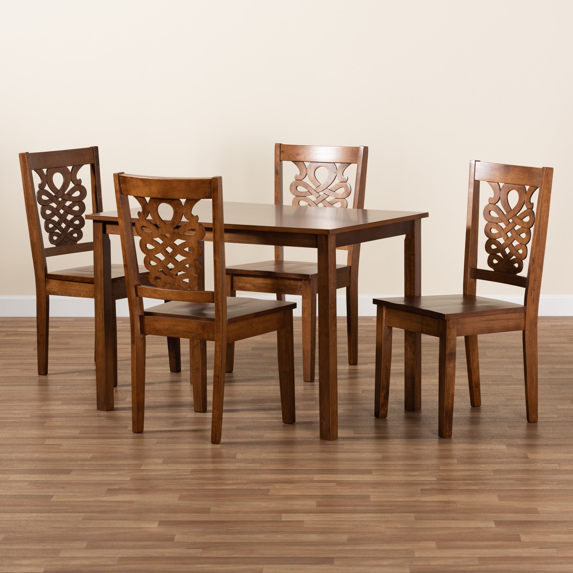 Baxton Studio Luisa Modern and Contemporary Transitional Walnut Brown Finished Wood 5-Piece Dining Set