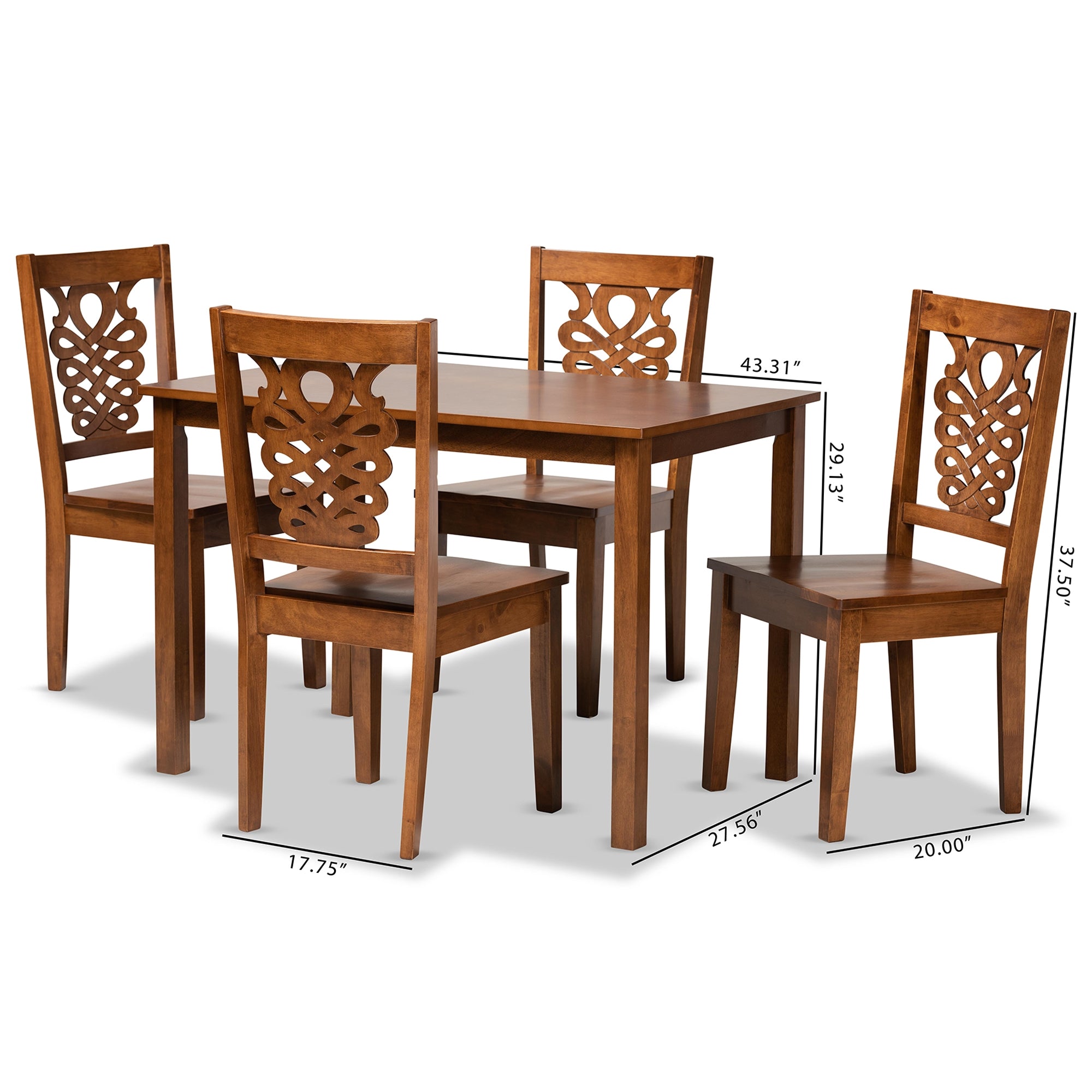 Baxton Studio Luisa Modern and Contemporary Transitional Walnut Brown Finished Wood 5-Piece Dining Set