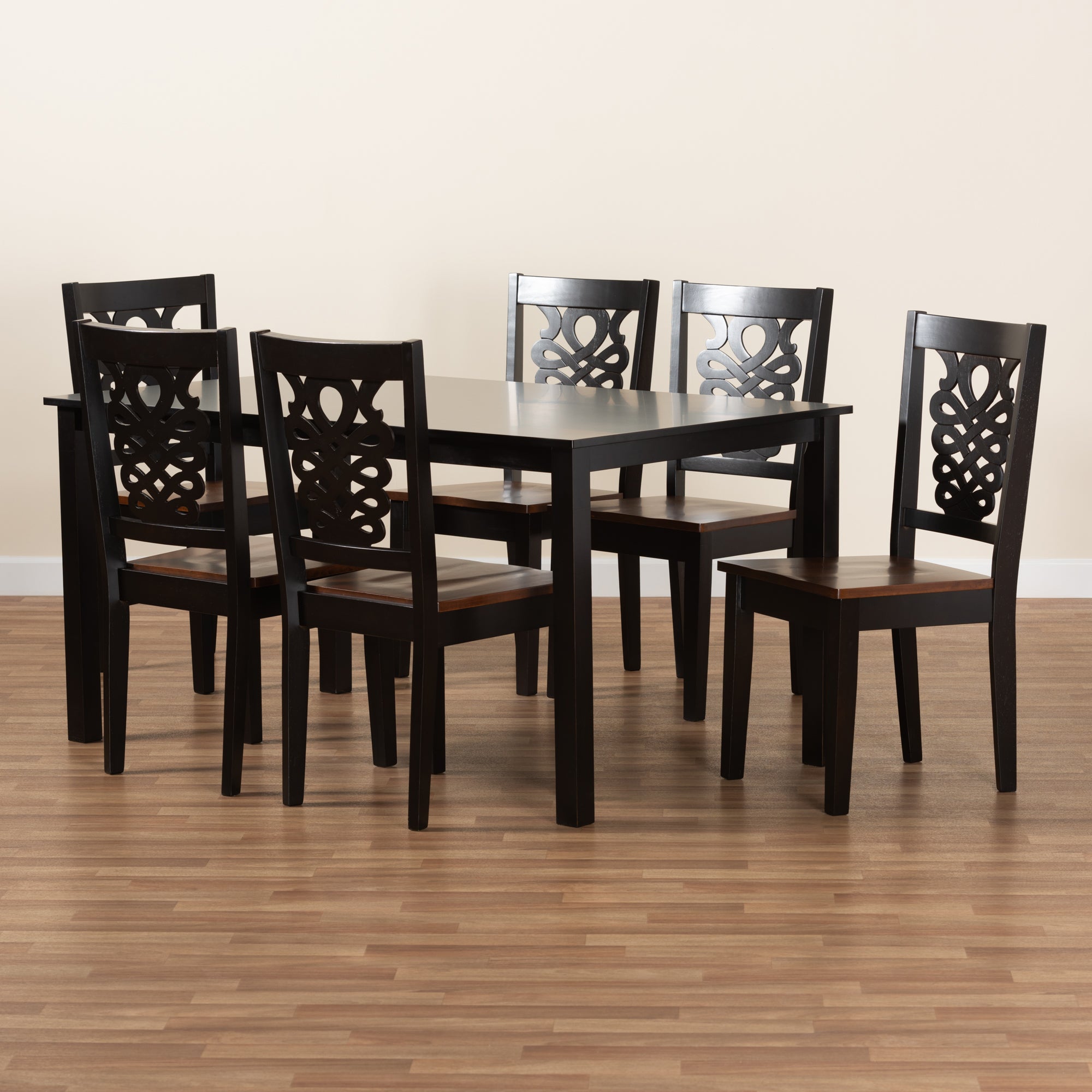 Baxton Studio Luisa Modern and Contemporary Two-Tone Dark Brown and Walnut Brown Finished Wood 7-Piece Dining Set